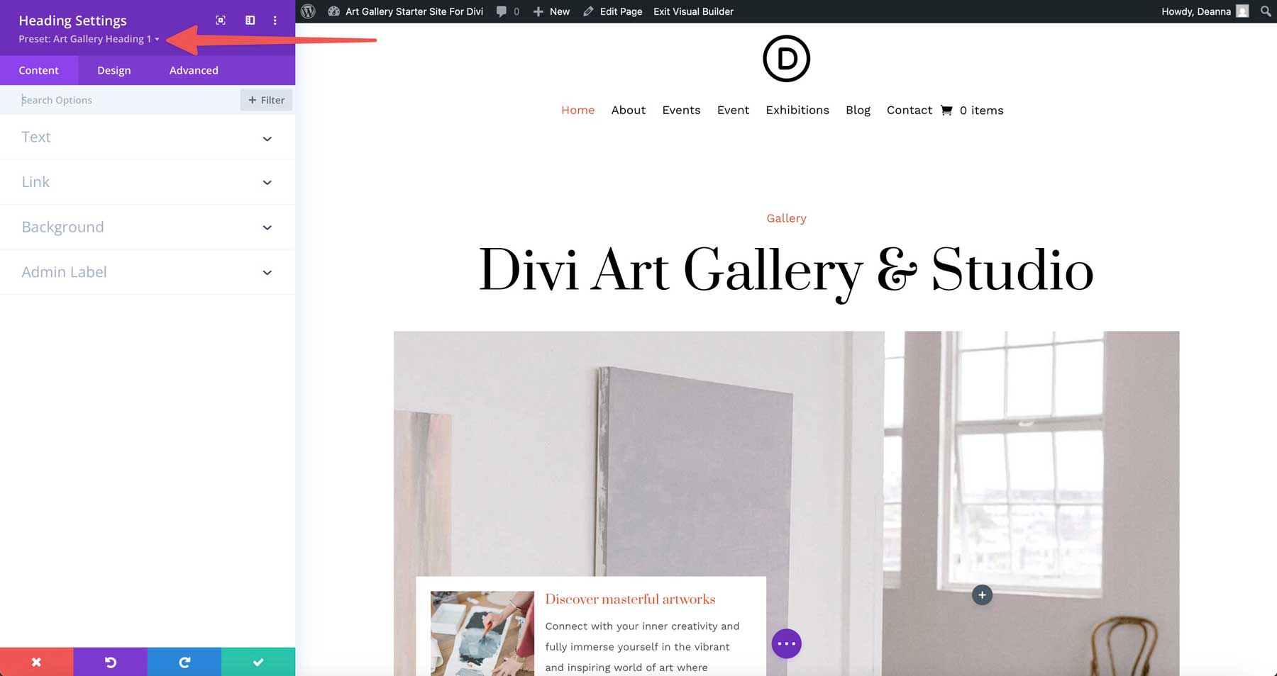 Site de pornire a galeriei de artă pentru divi