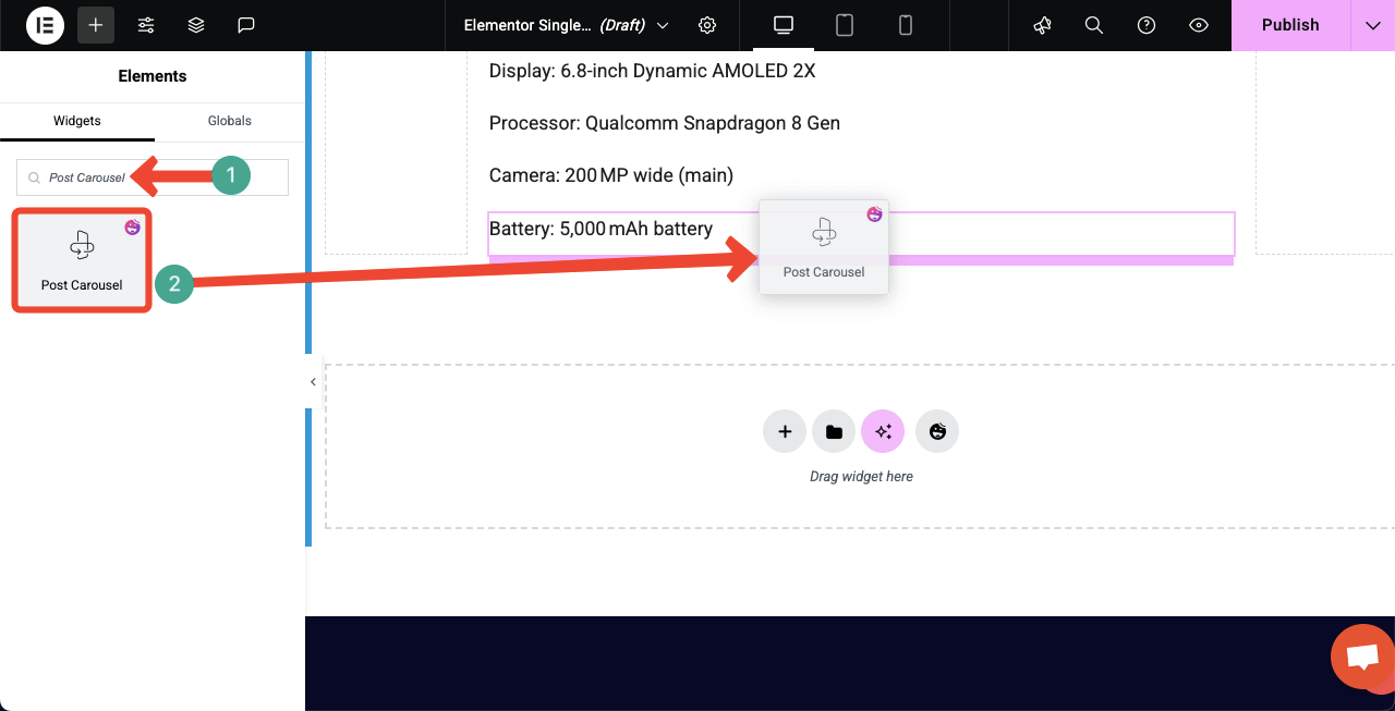 Comment créer une page Web dynamique dans WordPress avec Elementor 32 Add the Post Carousel Widget to the Canvas