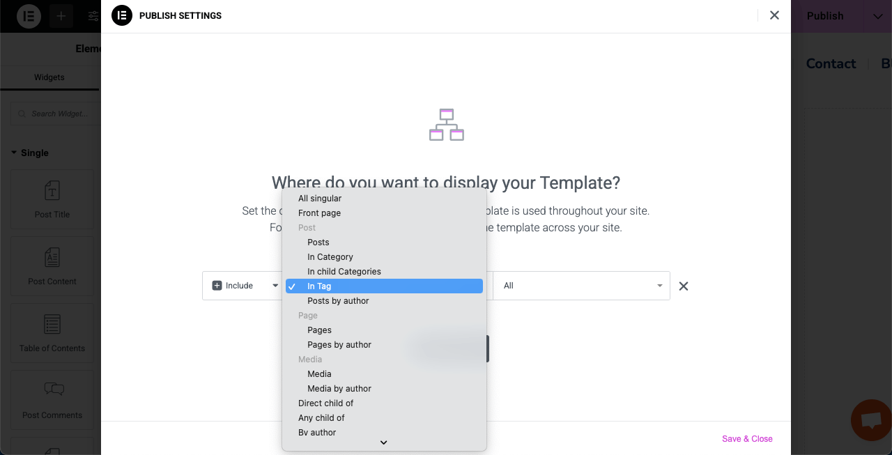 Comment créer une page Web dynamique dans WordPress avec Elementor 37 Set tag, category, or other thing as the condition
