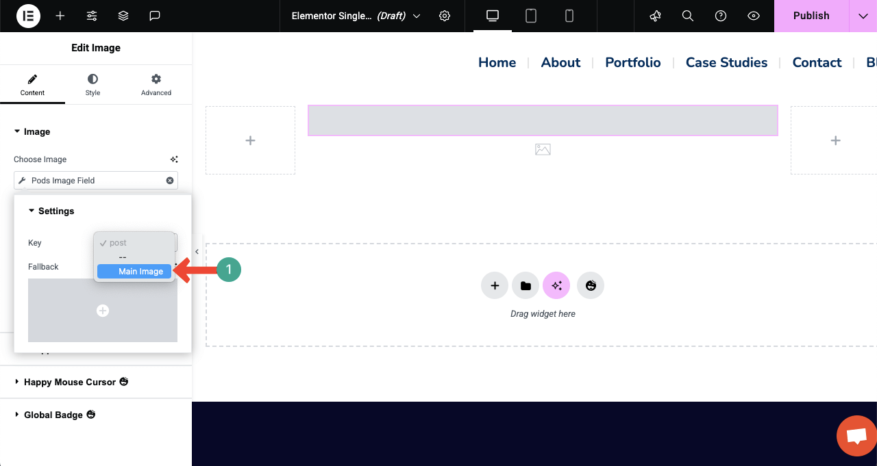 Comment créer une page Web dynamique dans WordPress avec Elementor 23 Select the Image Field name