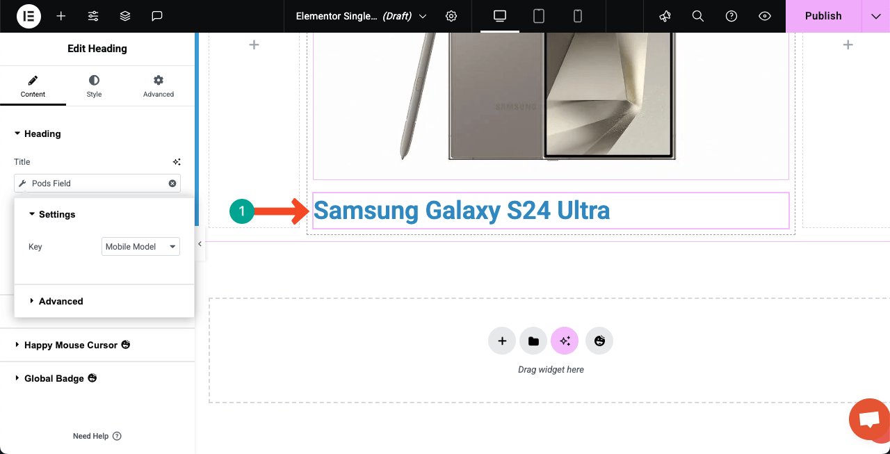 Comment créer une page Web dynamique dans WordPress avec Elementor 29 Custom field is set for the tag