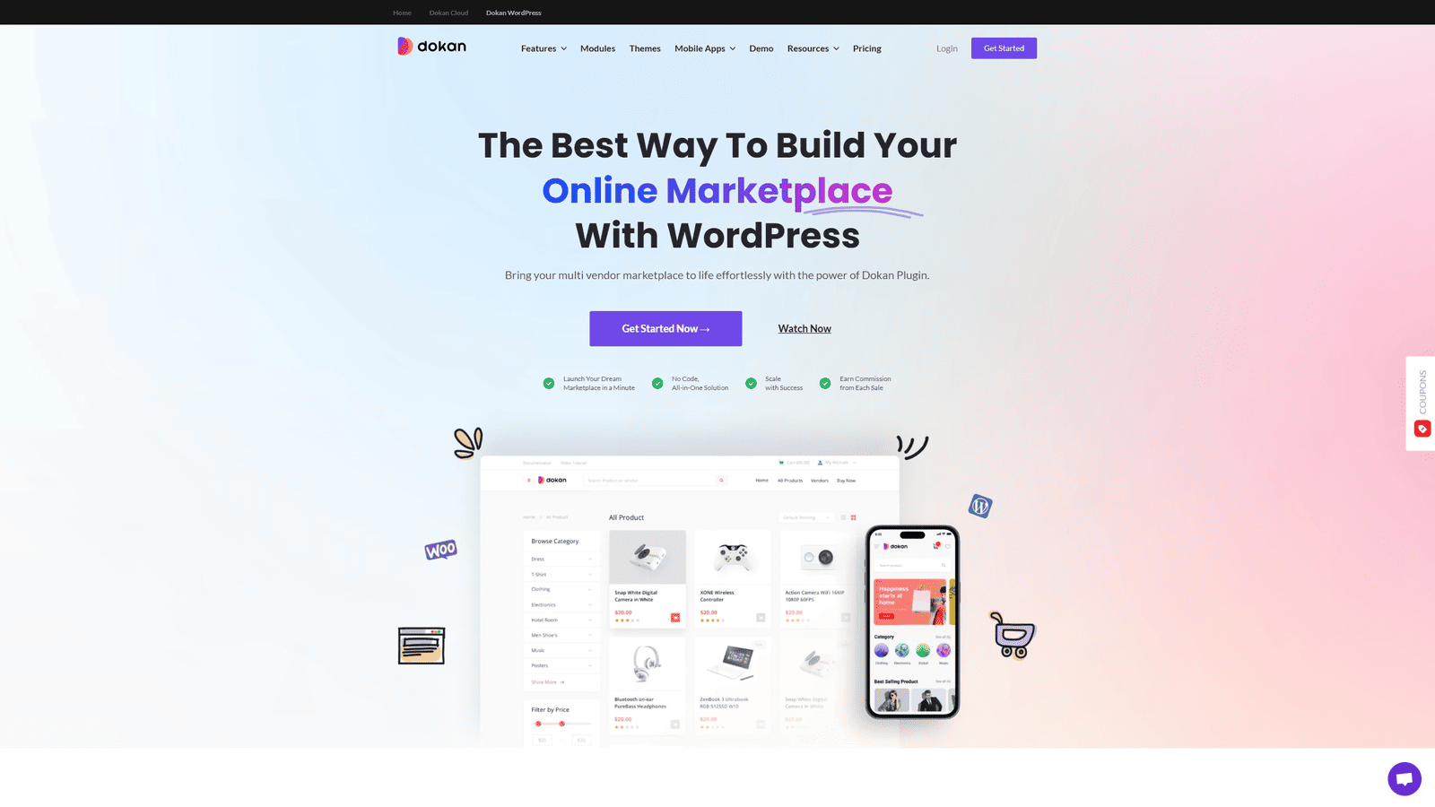 Graphique de Dokan, un plugin de marché convivial pour WordPress avec publicité de produit.