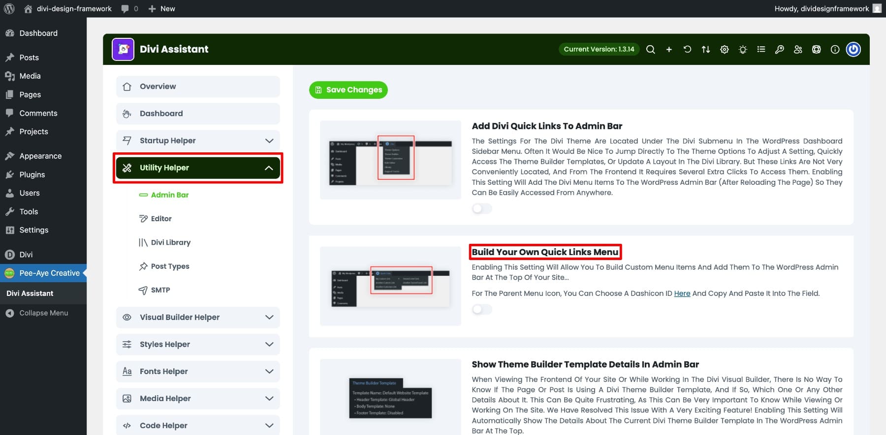 แท็บ Divi Assistant Utility Builder