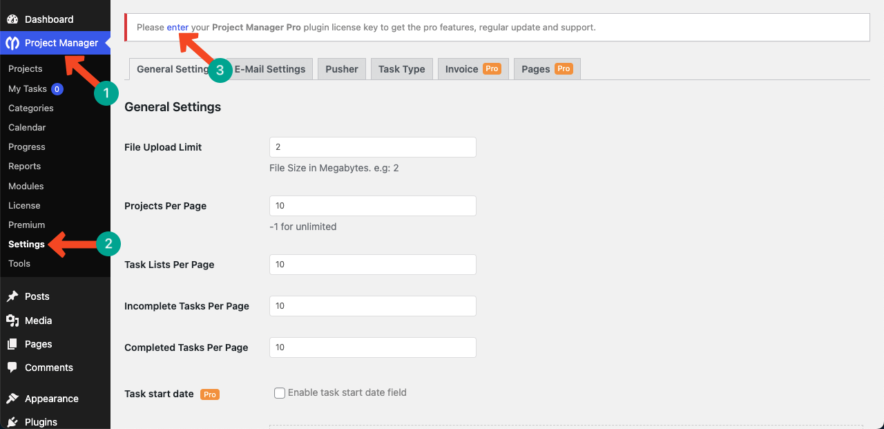 قم بتفعيل WP Project Manager