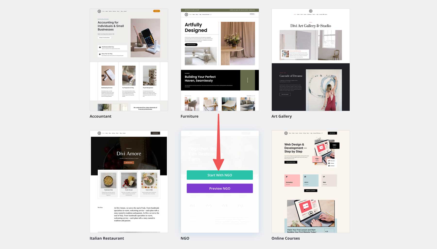 Situs starter LSM untuk Divi