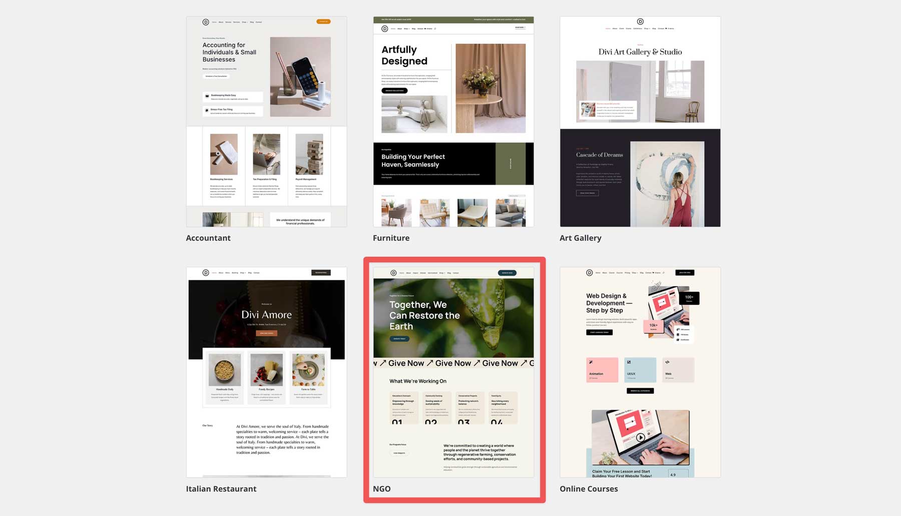 Situs starter LSM untuk Divi