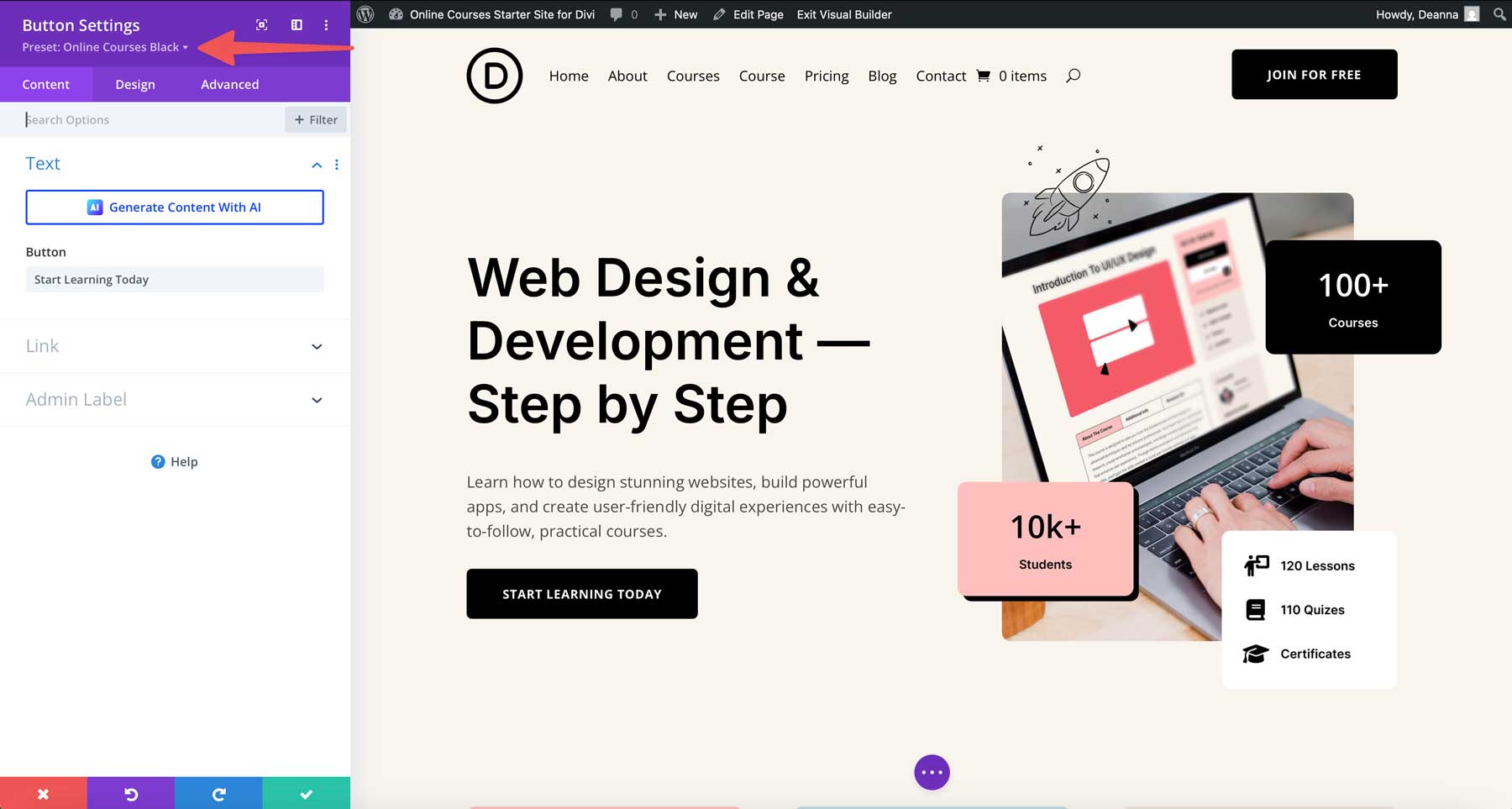 Situs Starter Kursus Online untuk Divi
