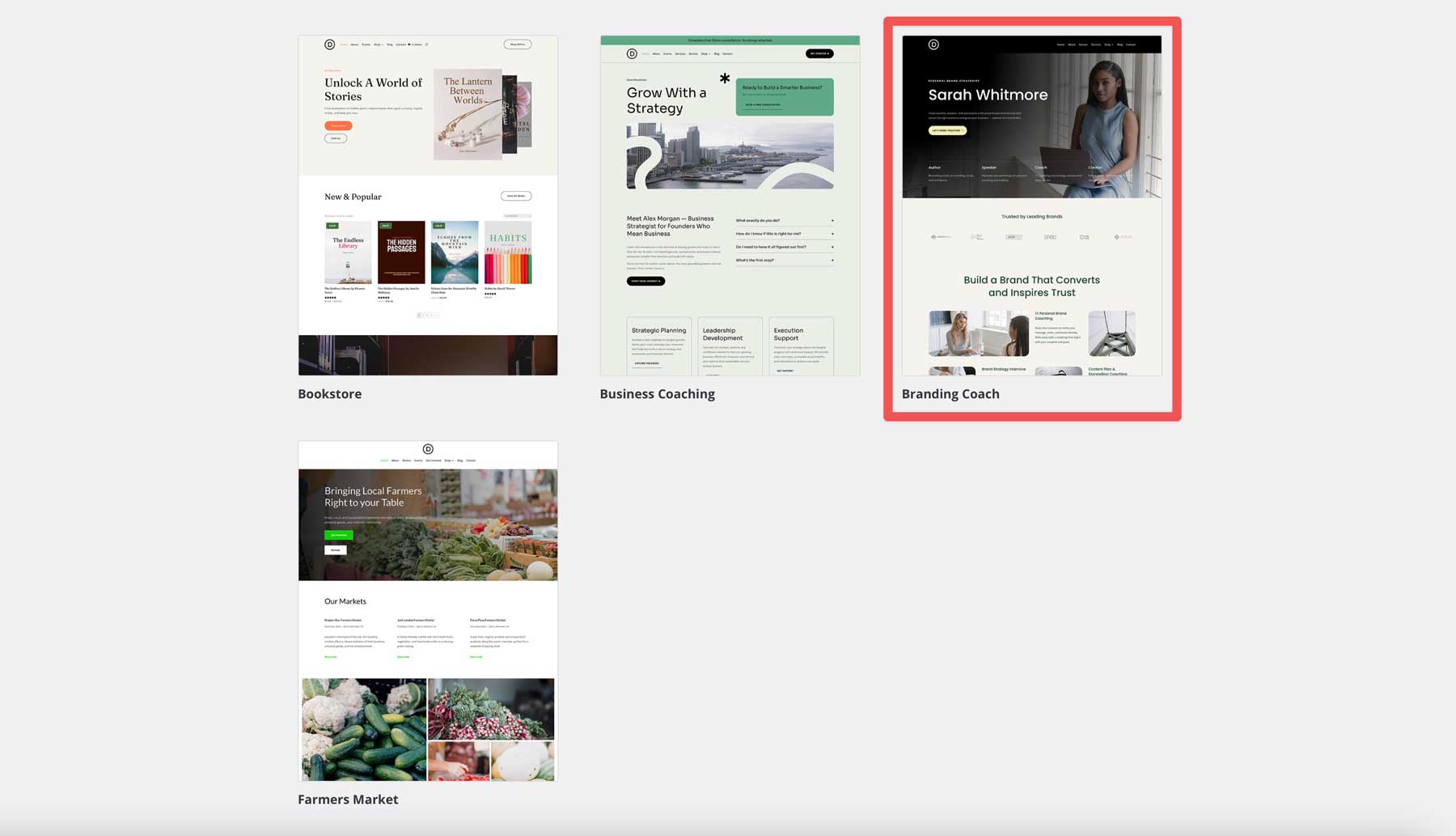 Witryna startowa trenera brandingu dla Divi
