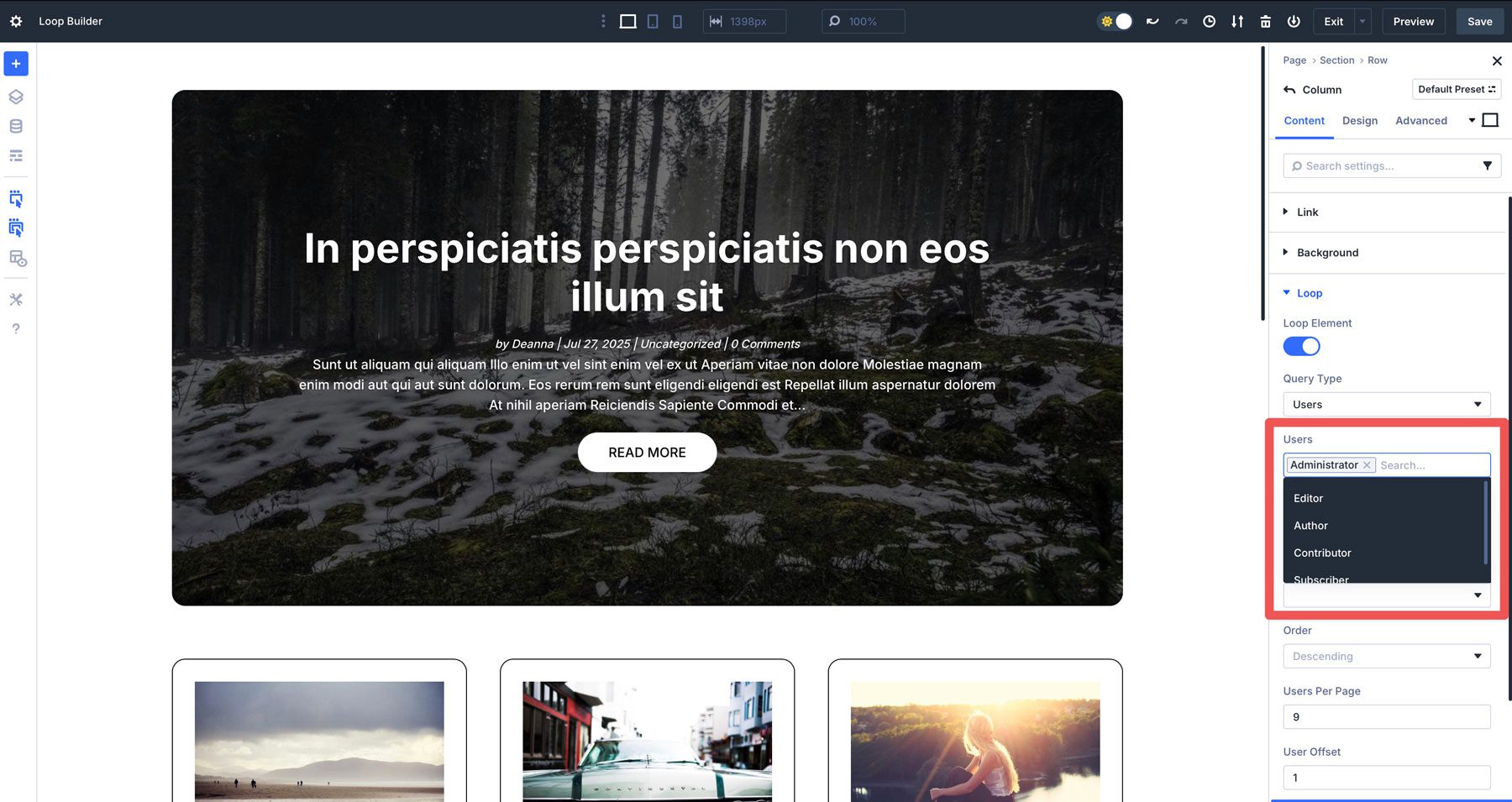 Divi 5 Builder pętli