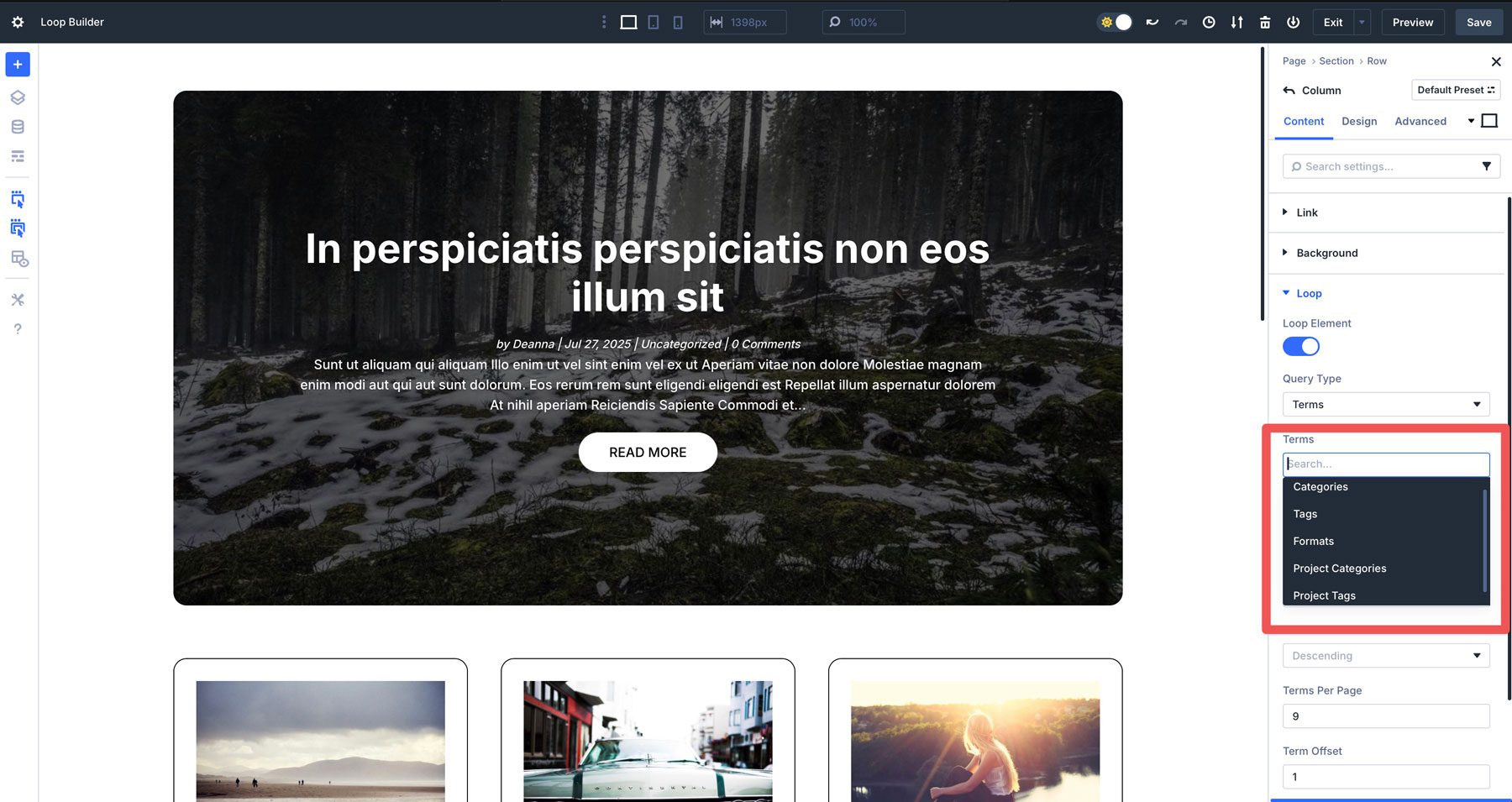 Divi 5 Builder pętli