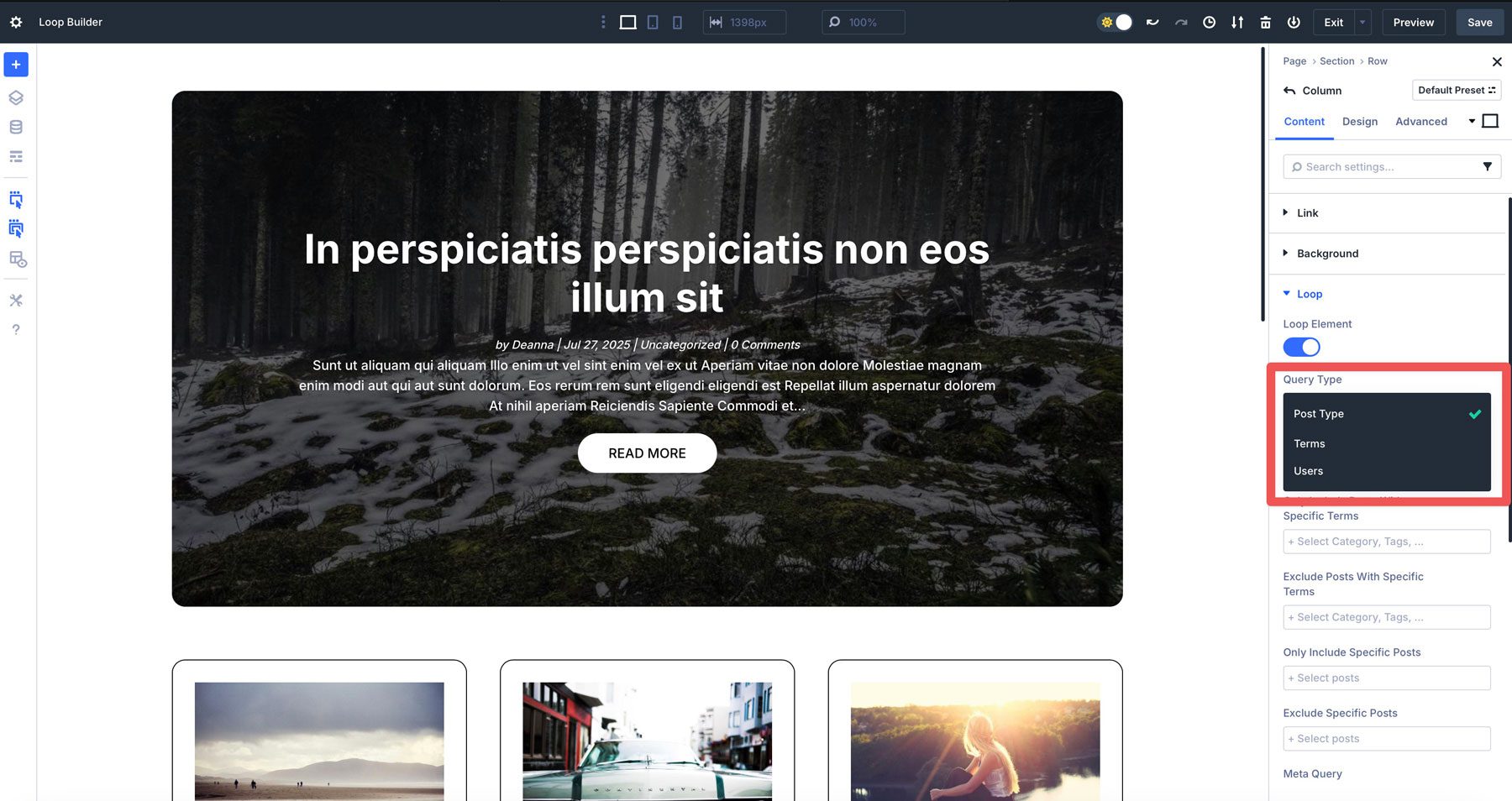 Divi 5 Builder pętli