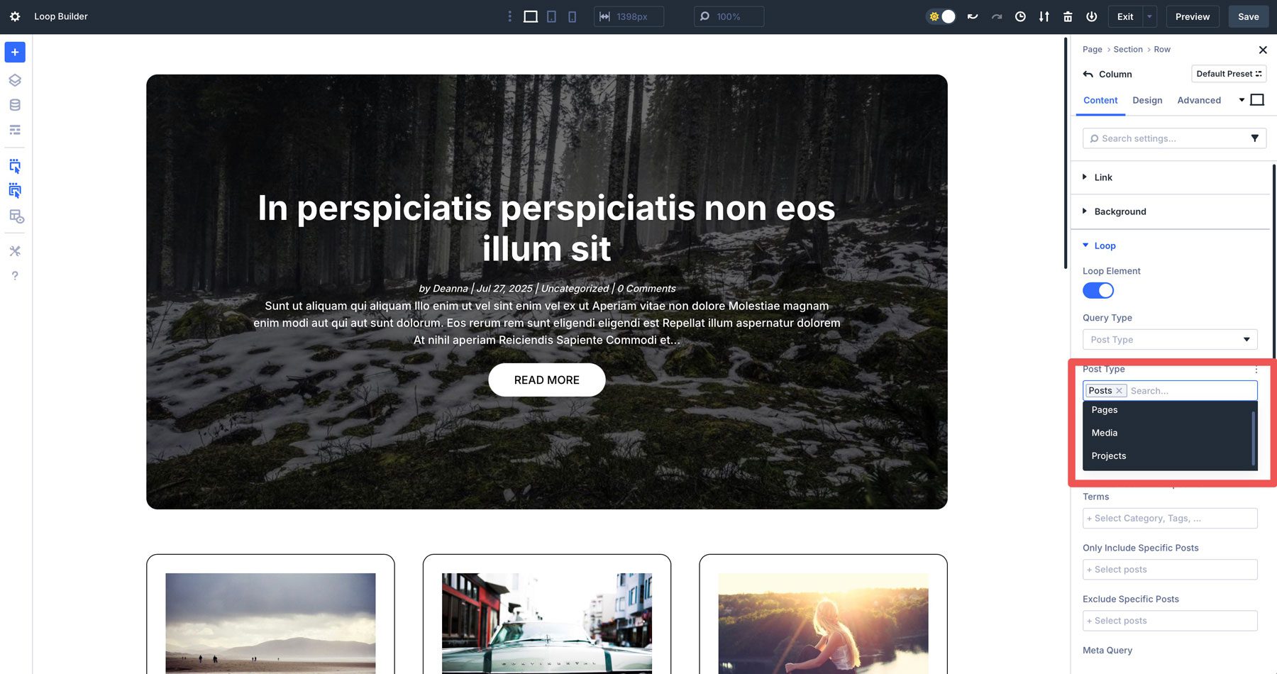 Divi 5 Builder pętli
