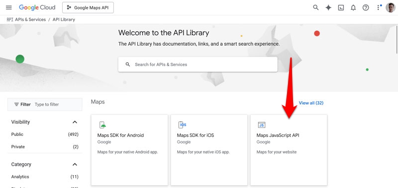 خرائط JavaScript API في مكتبة Google API