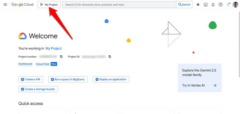 قم بإنشاء مشروع جديد Google Cloud