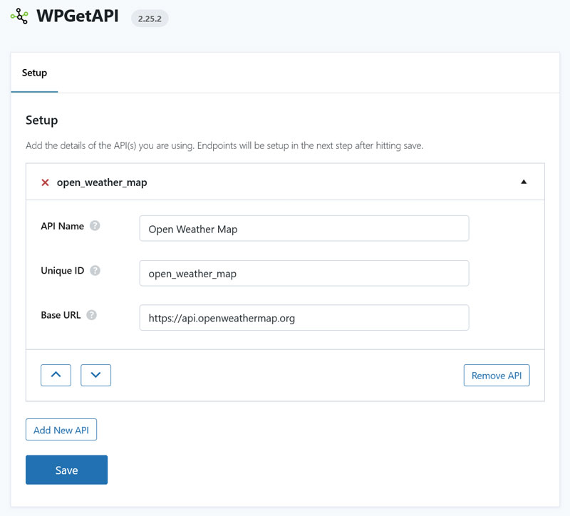 WPGETAPI إعداد API جديد