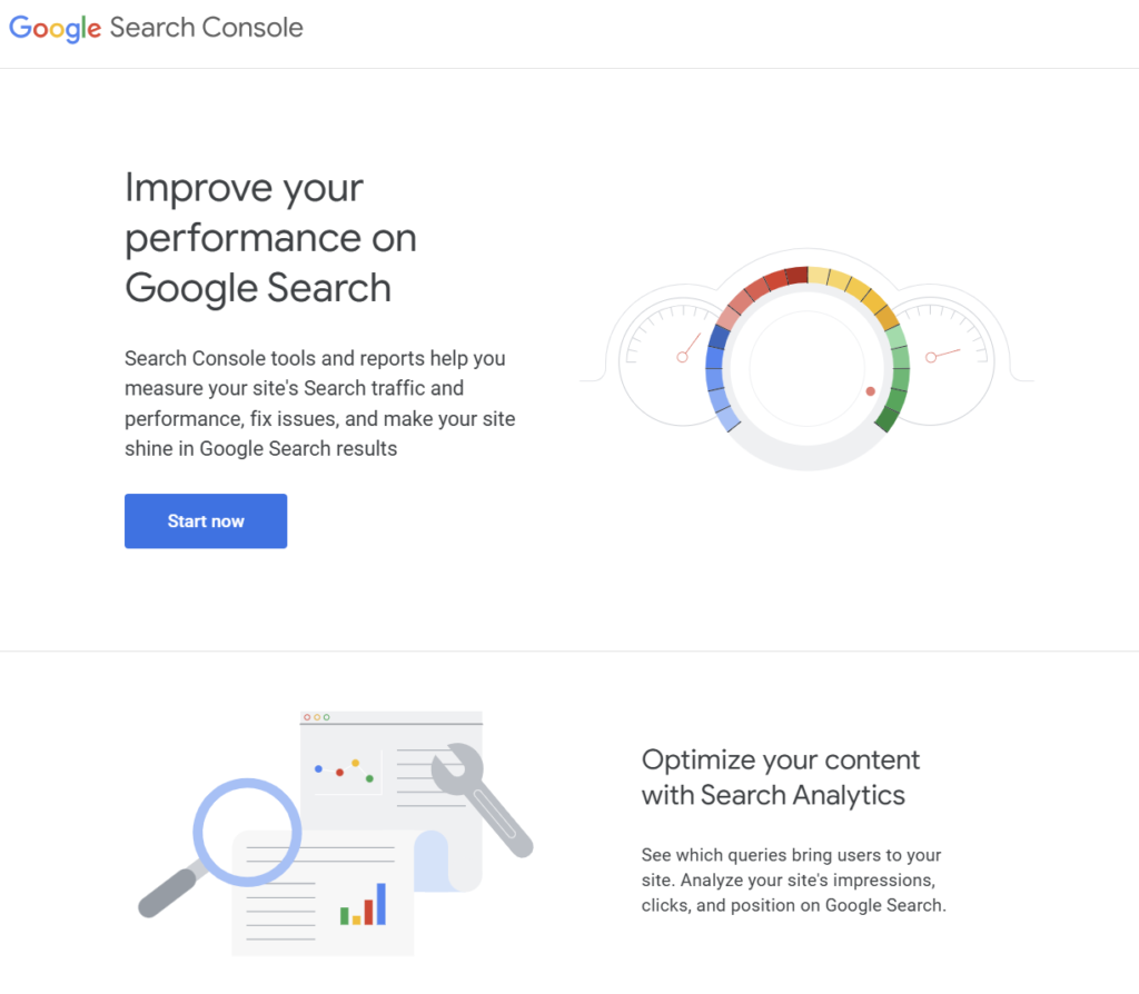 Google検索コンソールホームページ。