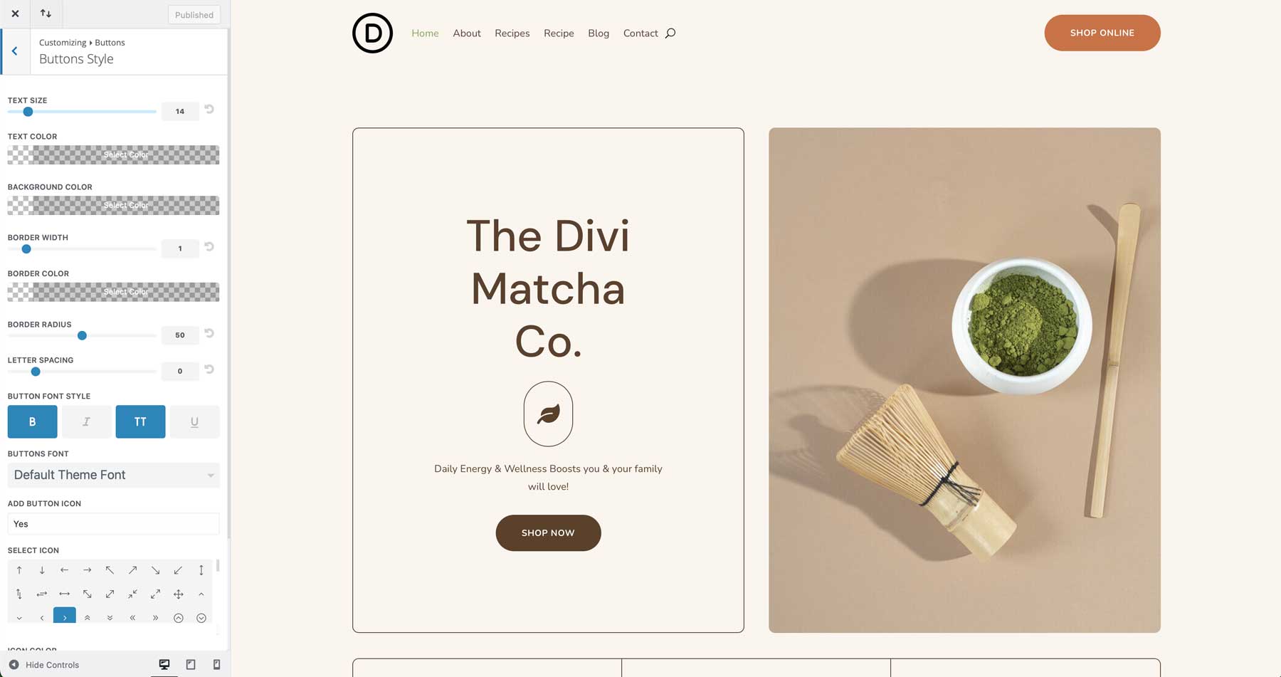 Witryna startowa matcha dla Divi