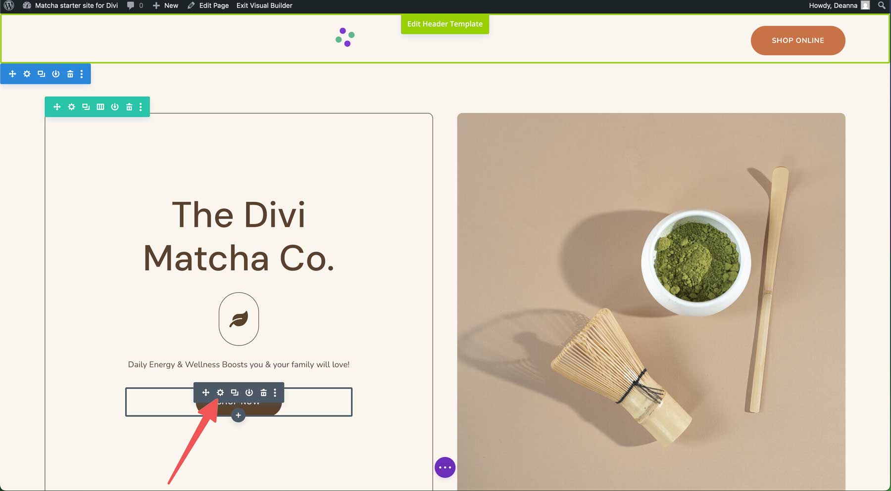 Witryna startowa matcha dla Divi