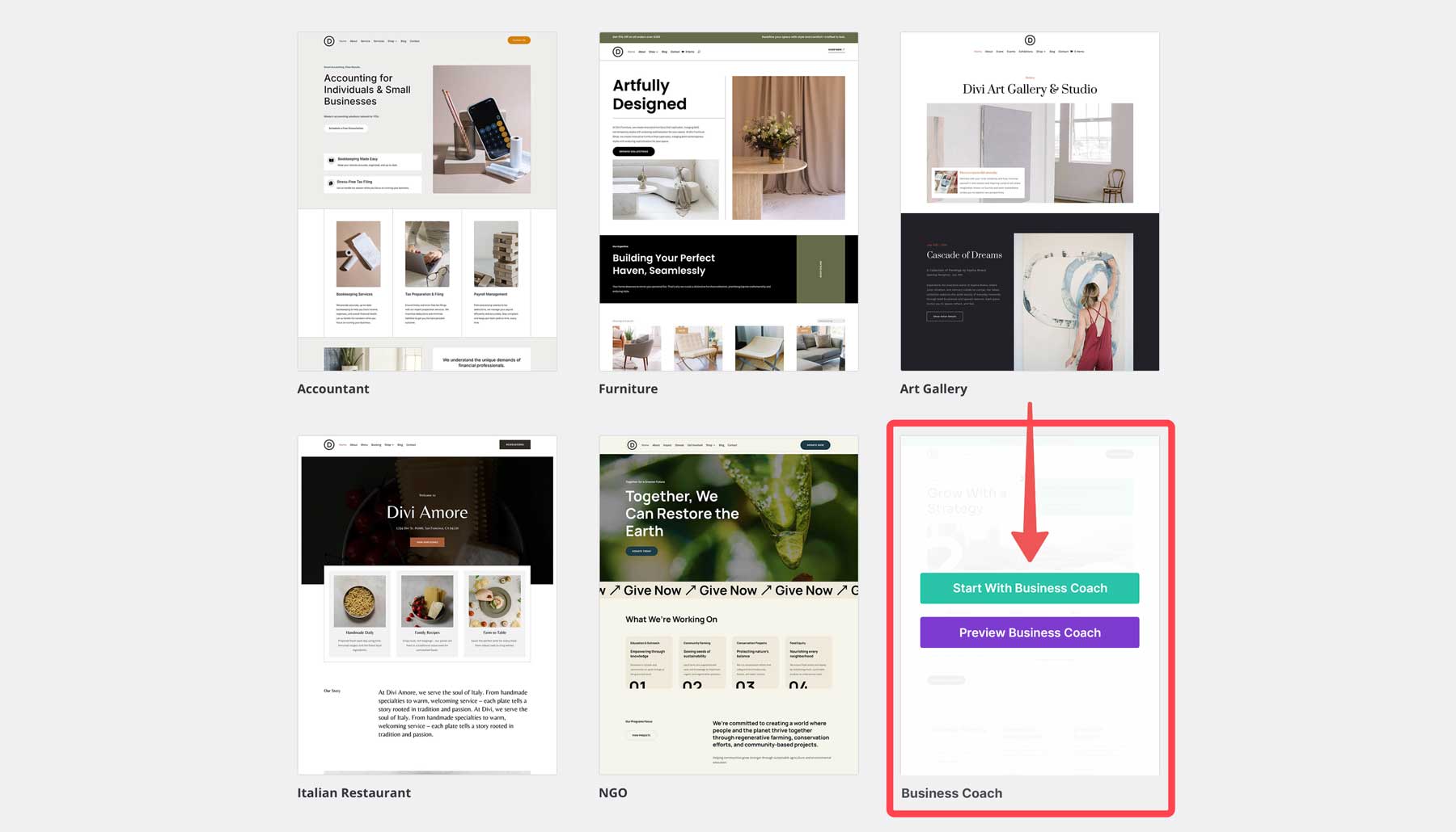 DIVIのビジネスコーチングスターターサイト