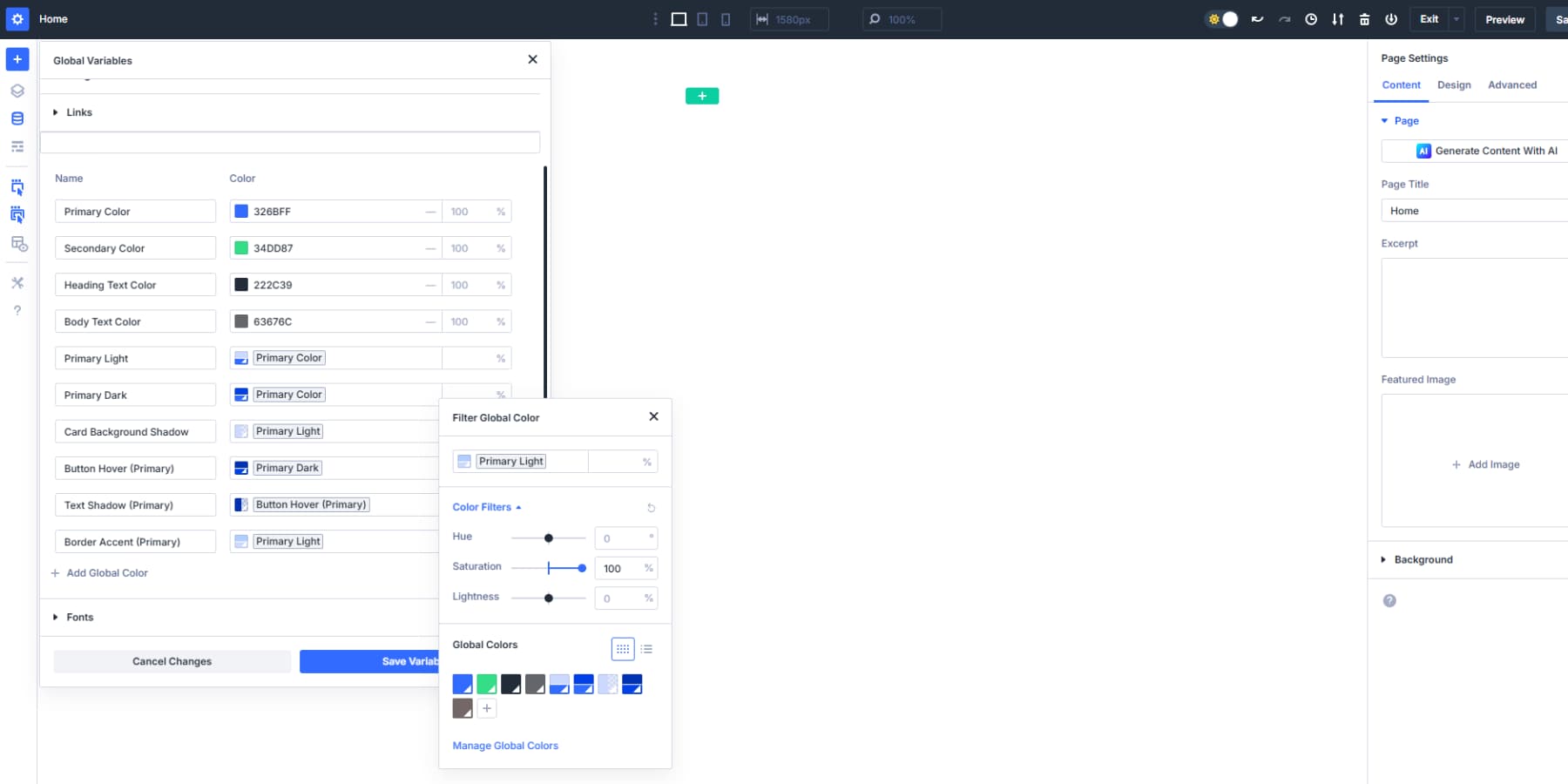 Divi 5の設計変数のバリエーションを使用して、さらに多くの色を作成するスクリーンショット