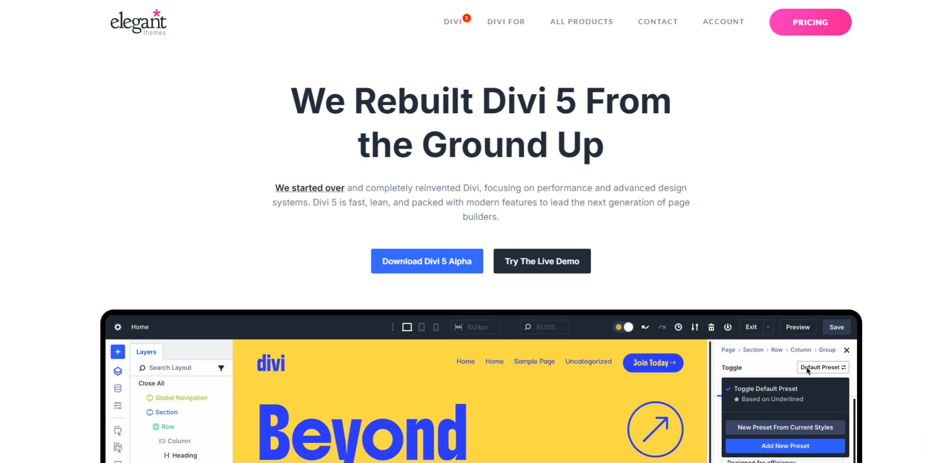 Divi 5の新しいホームページのスクリーンショット