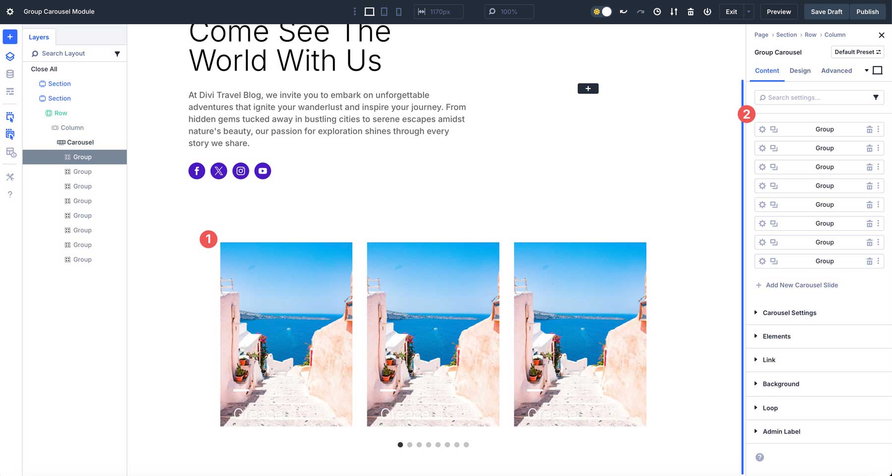 Divi 5中的組旋轉木載模塊