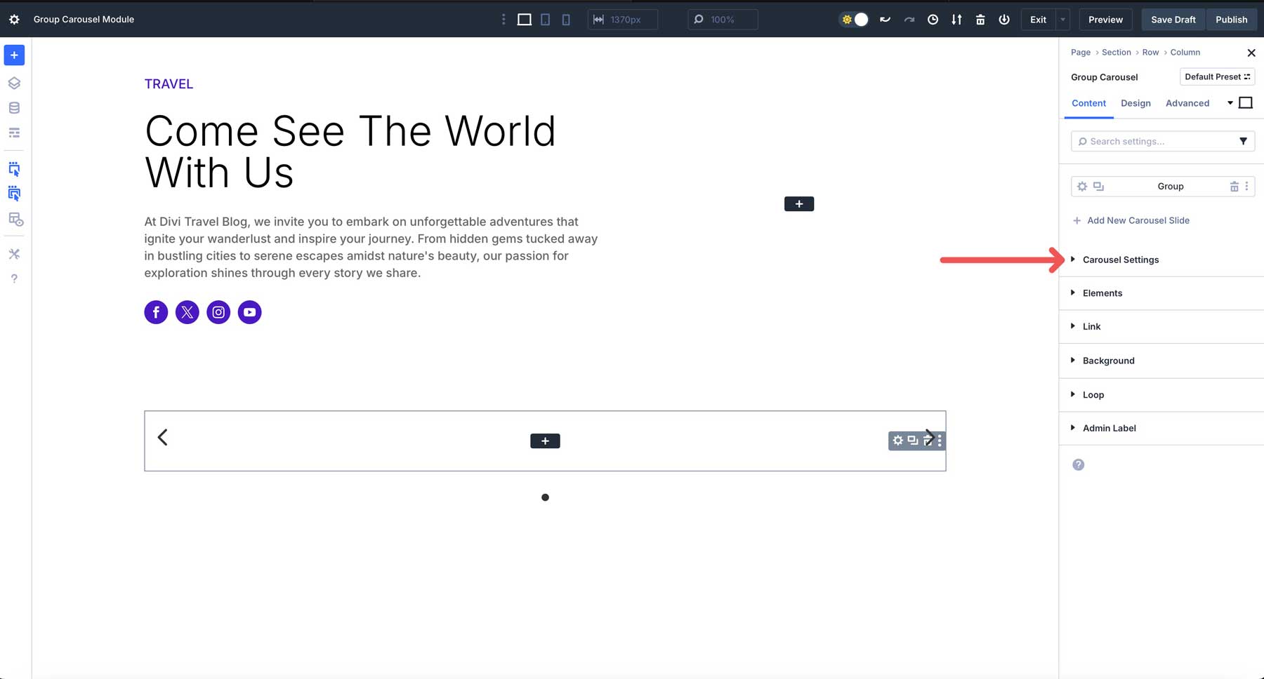 Divi 5中的組旋轉木載模塊