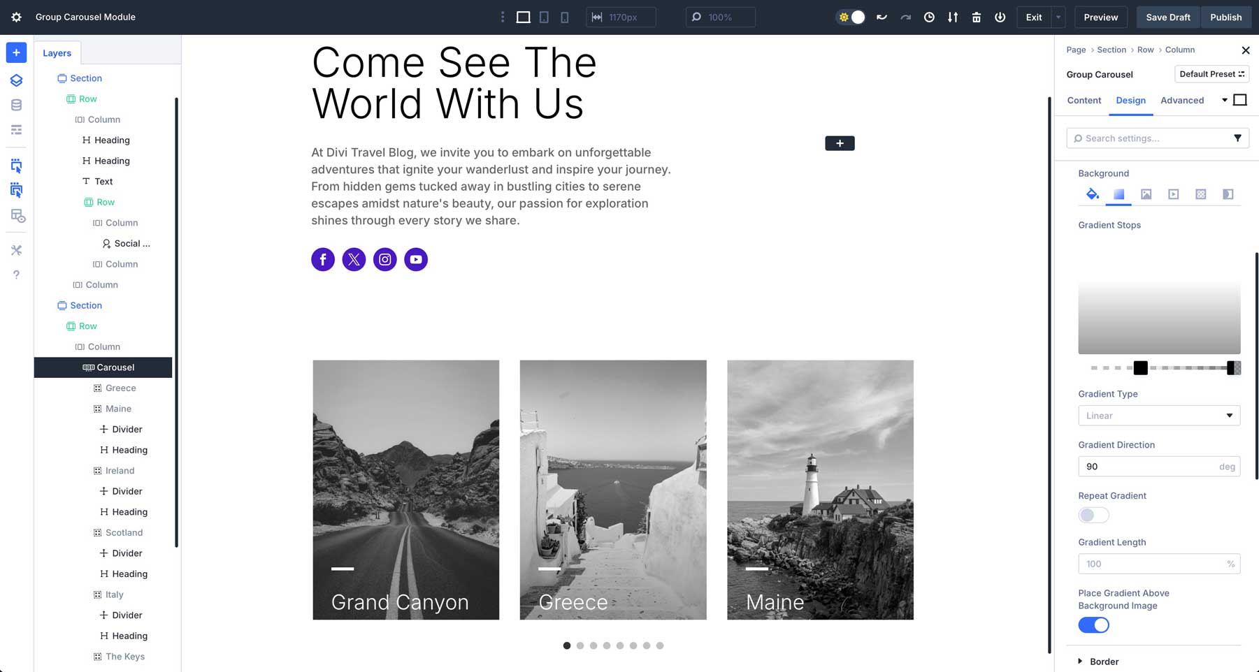 Divi 5中的組旋轉木載模塊
