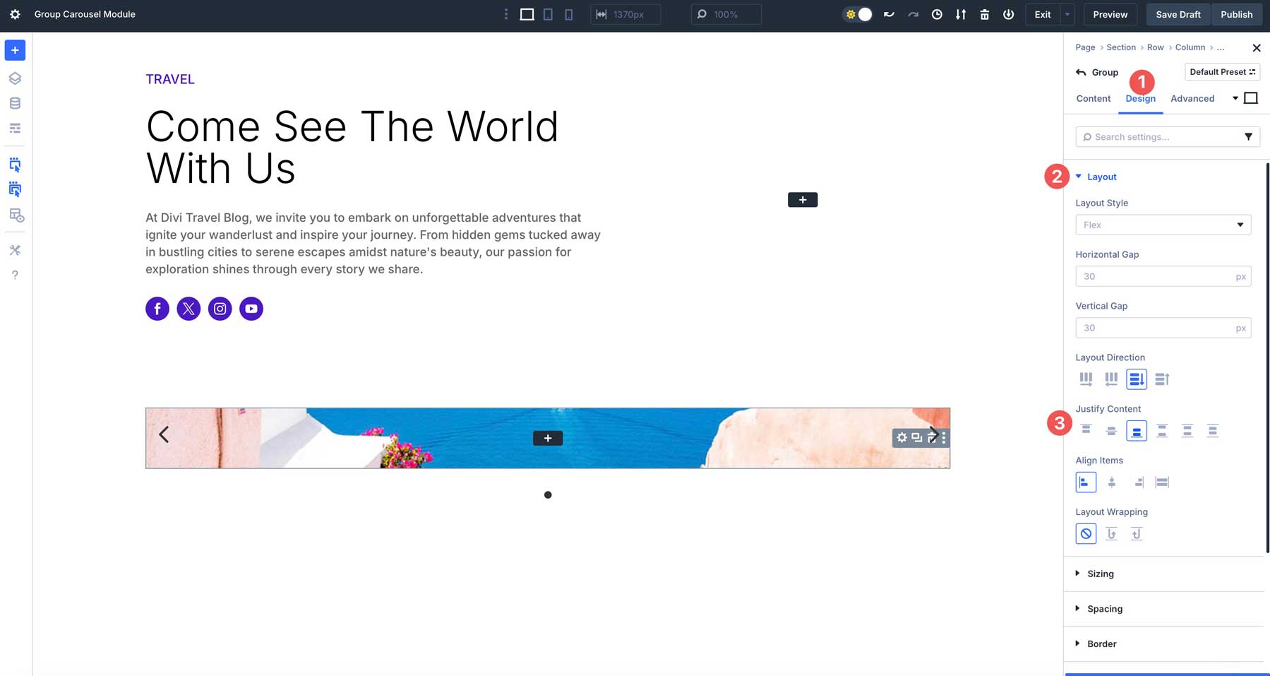 Divi 5中的組旋轉木載模塊