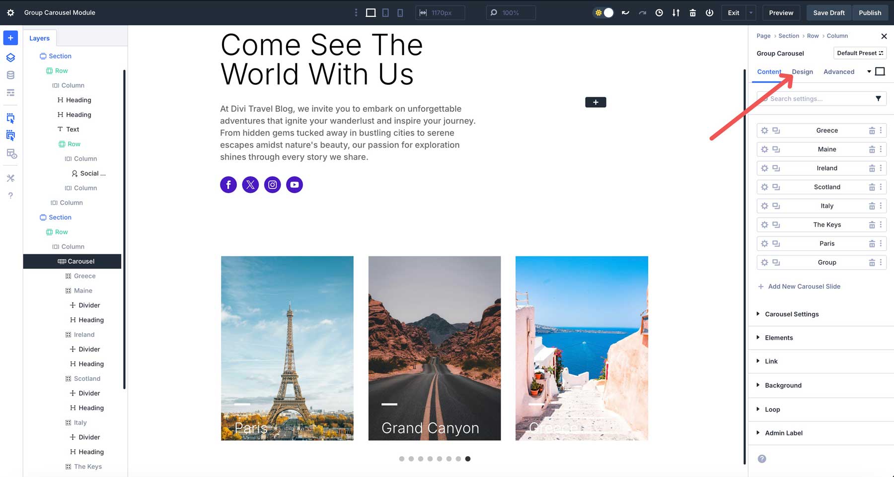 Divi 5中的組旋轉木載模塊