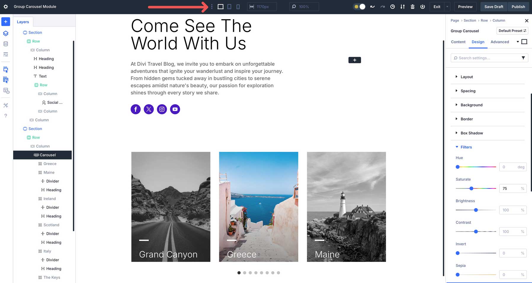 Divi 5中的組旋轉木載模塊