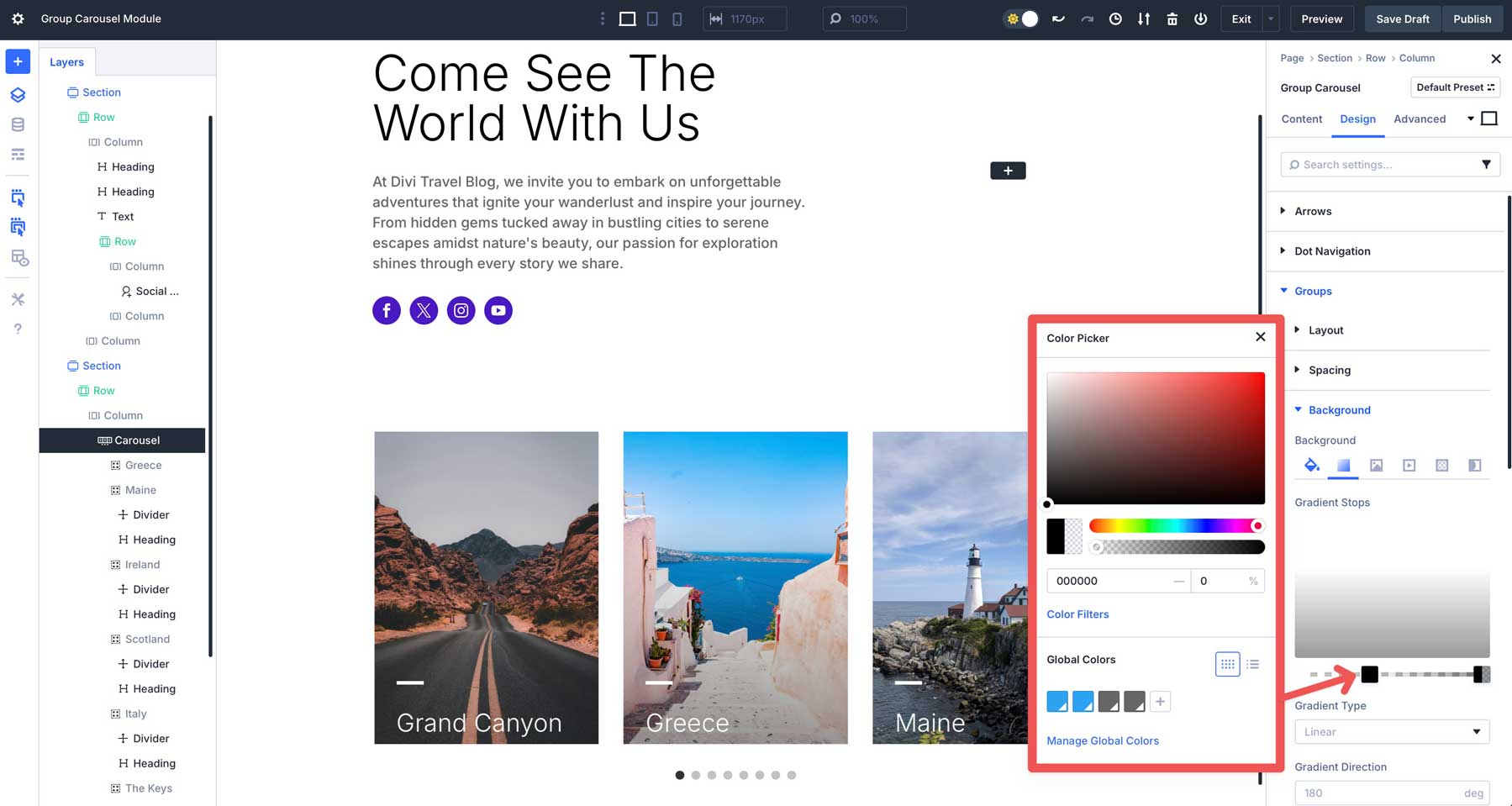 Divi 5中的組旋轉木載模塊