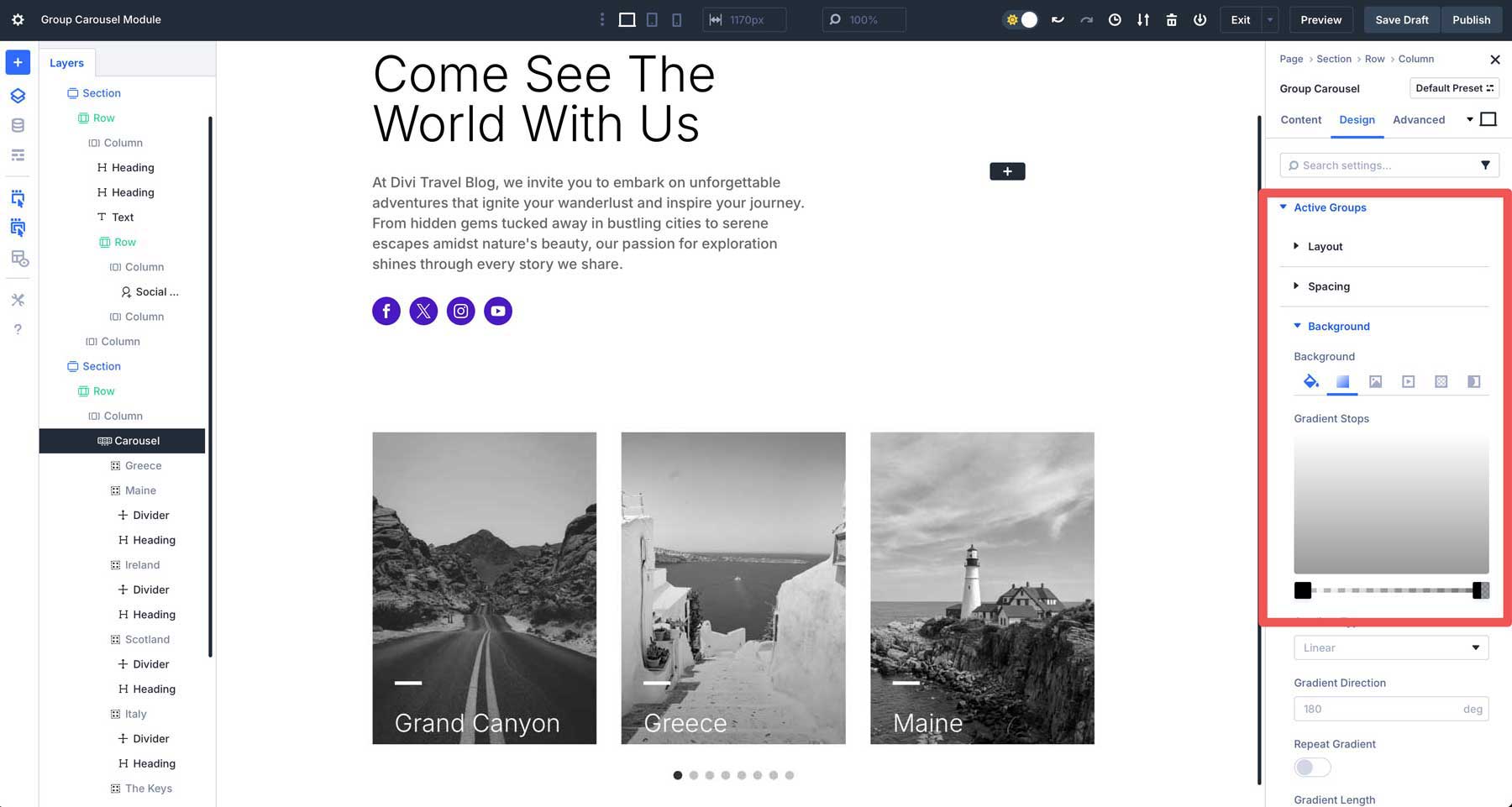 Divi 5中的組旋轉木載模塊
