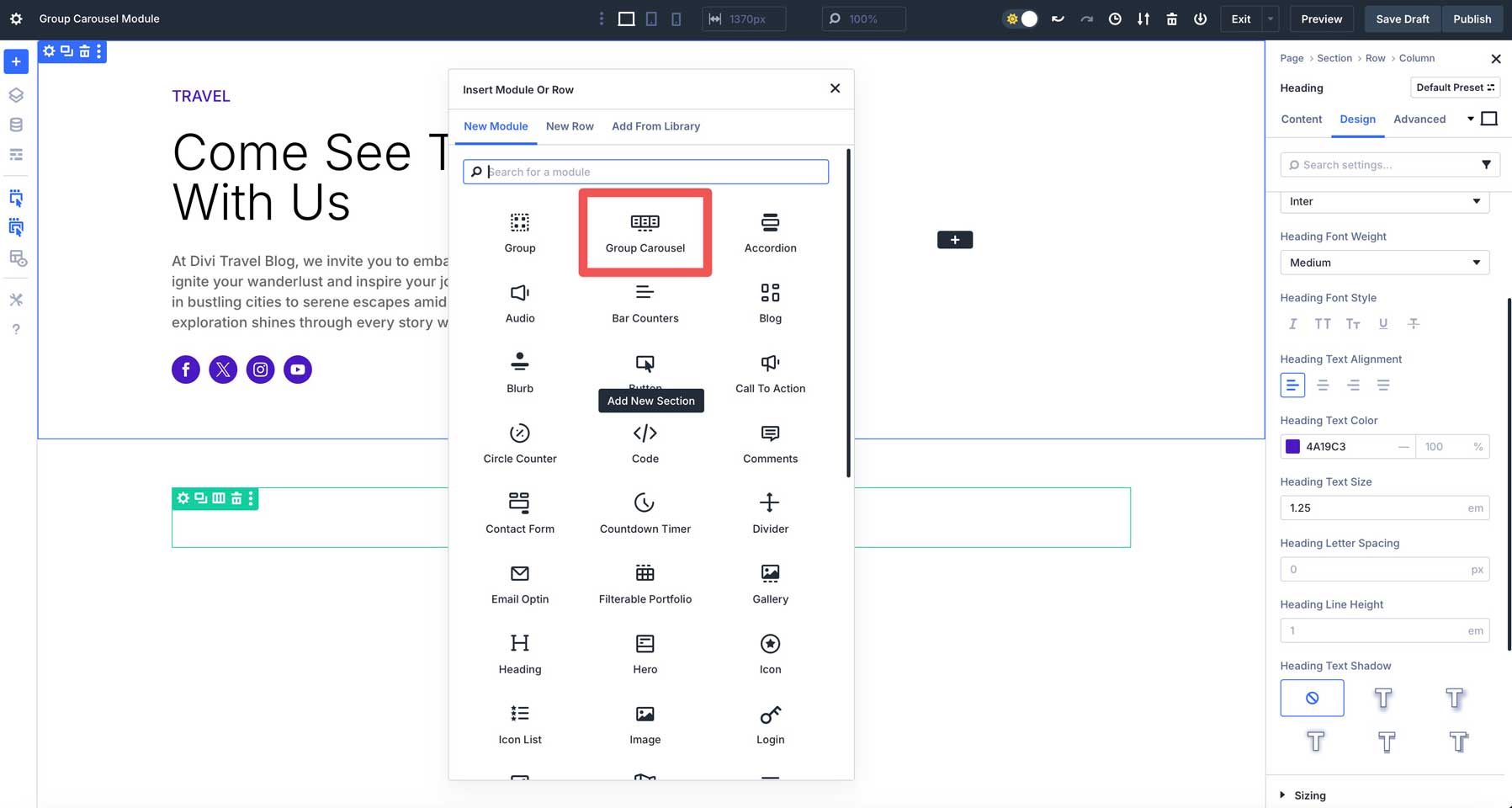 Divi 5中的組旋轉木載模塊