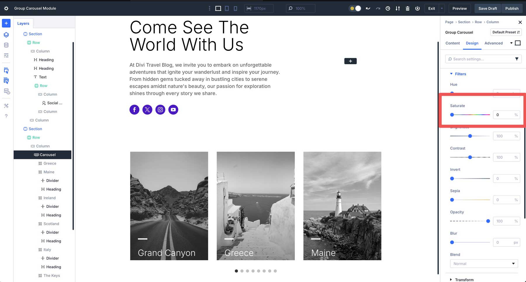 Divi 5中的組旋轉木載模塊