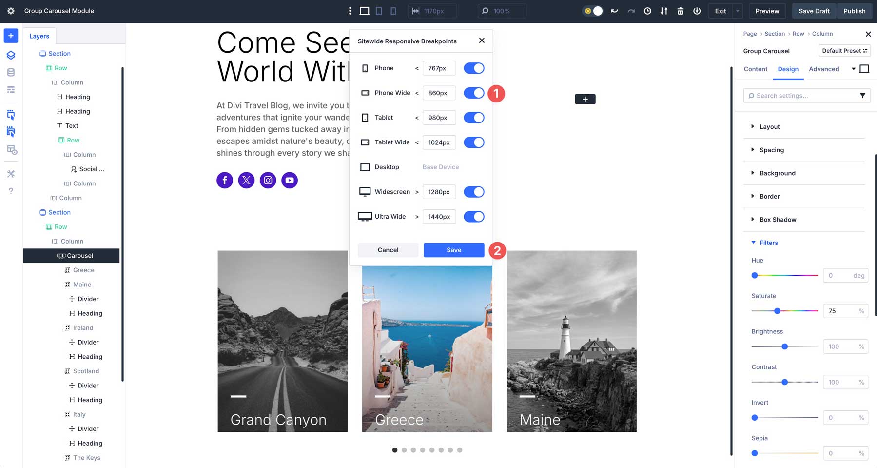 Divi 5中的組旋轉木載模塊