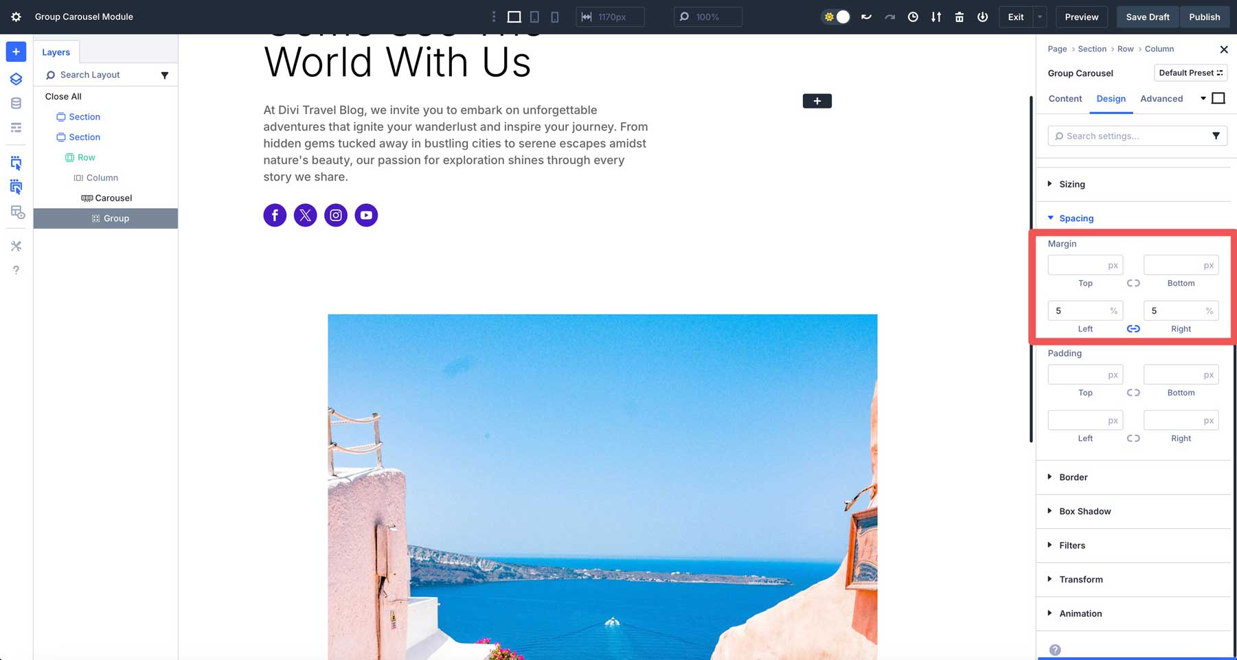 Divi 5中的組旋轉木載模塊