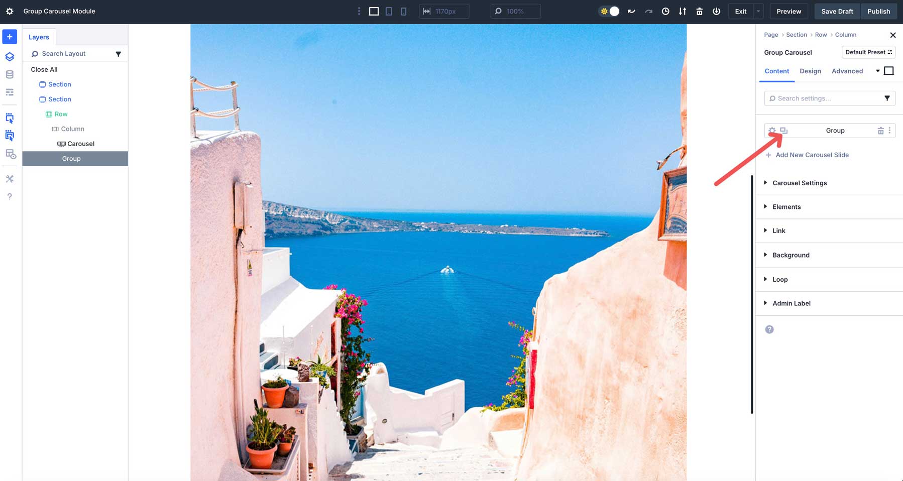 Divi 5中的組旋轉木載模塊