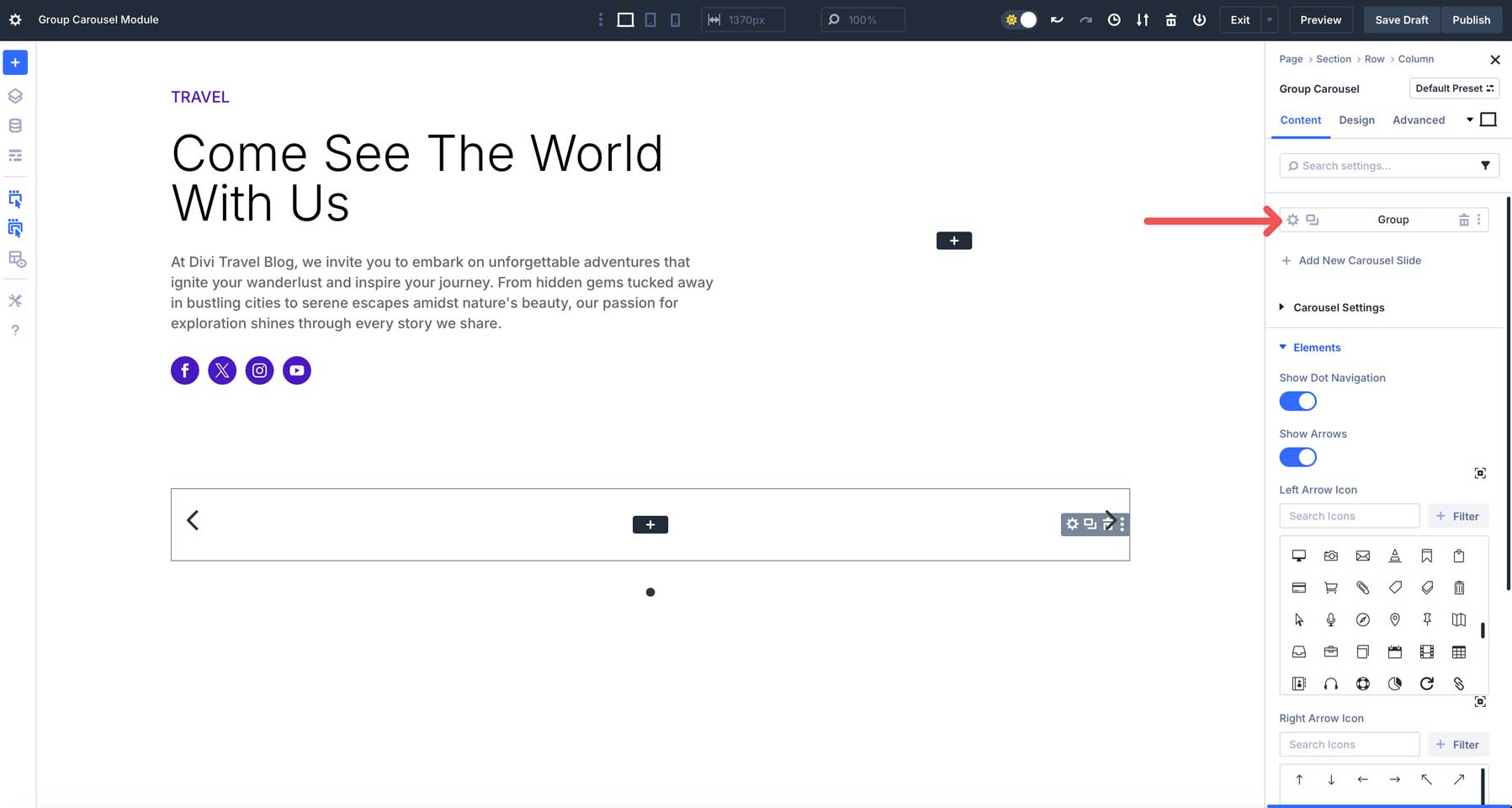 Divi 5中的組旋轉木載模塊