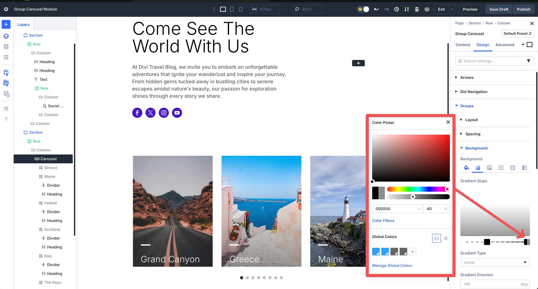 Divi 5中的組旋轉木載模塊