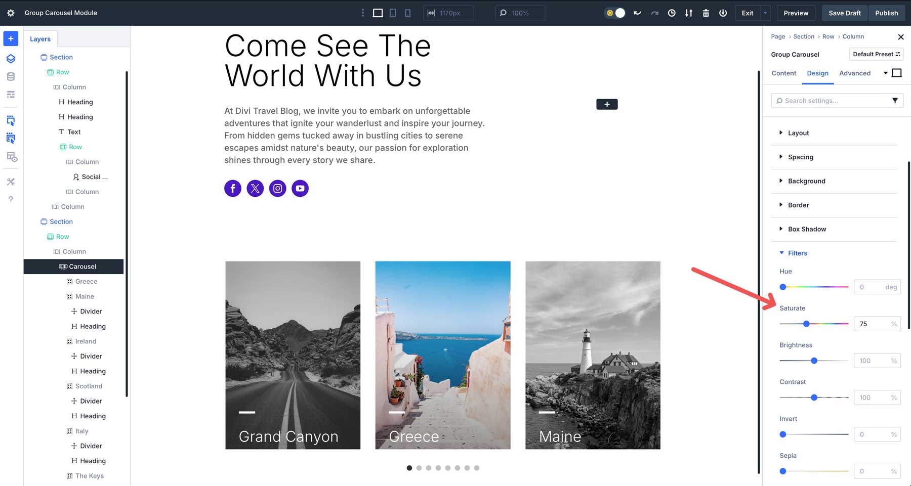 Divi 5中的組旋轉木載模塊
