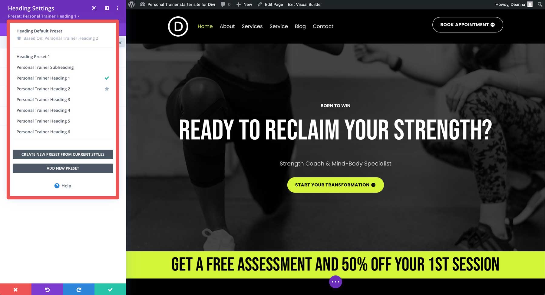 Personal Trainer Starter Site für Divi