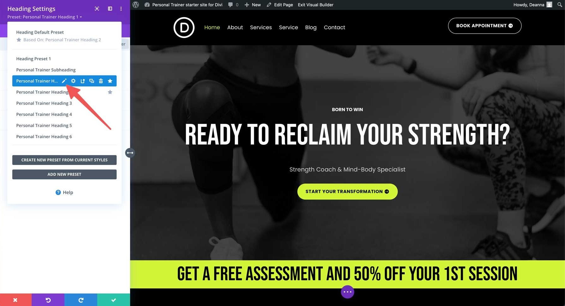 Personal Trainer Starter Site für Divi