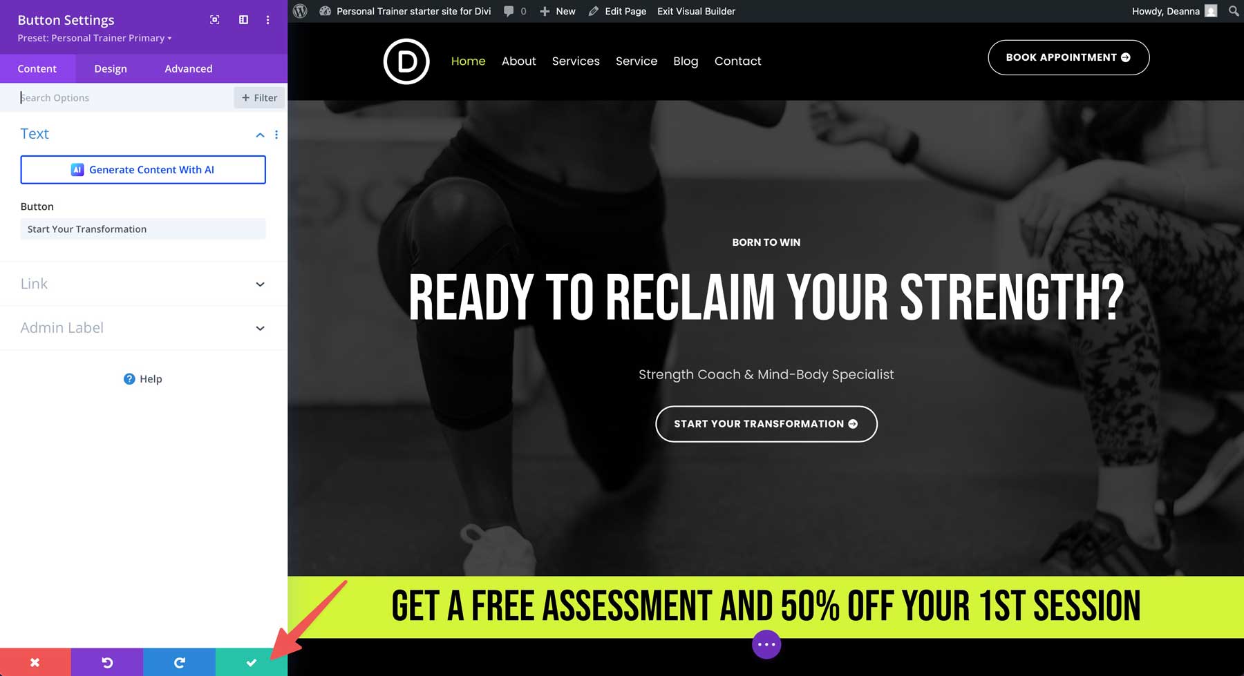 Personal Trainer Starter Site für Divi