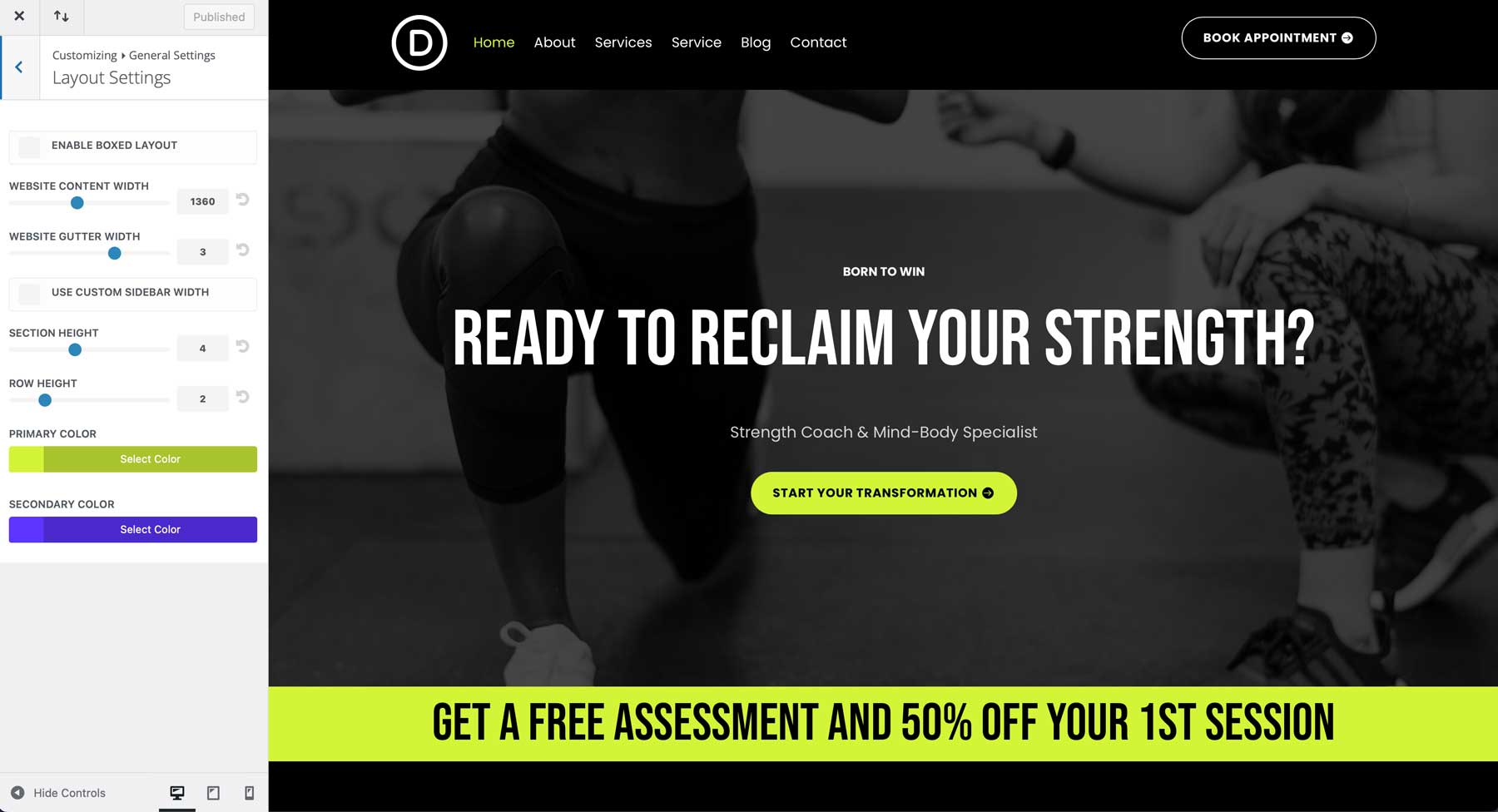 Personal Trainer Starter Site für Divi