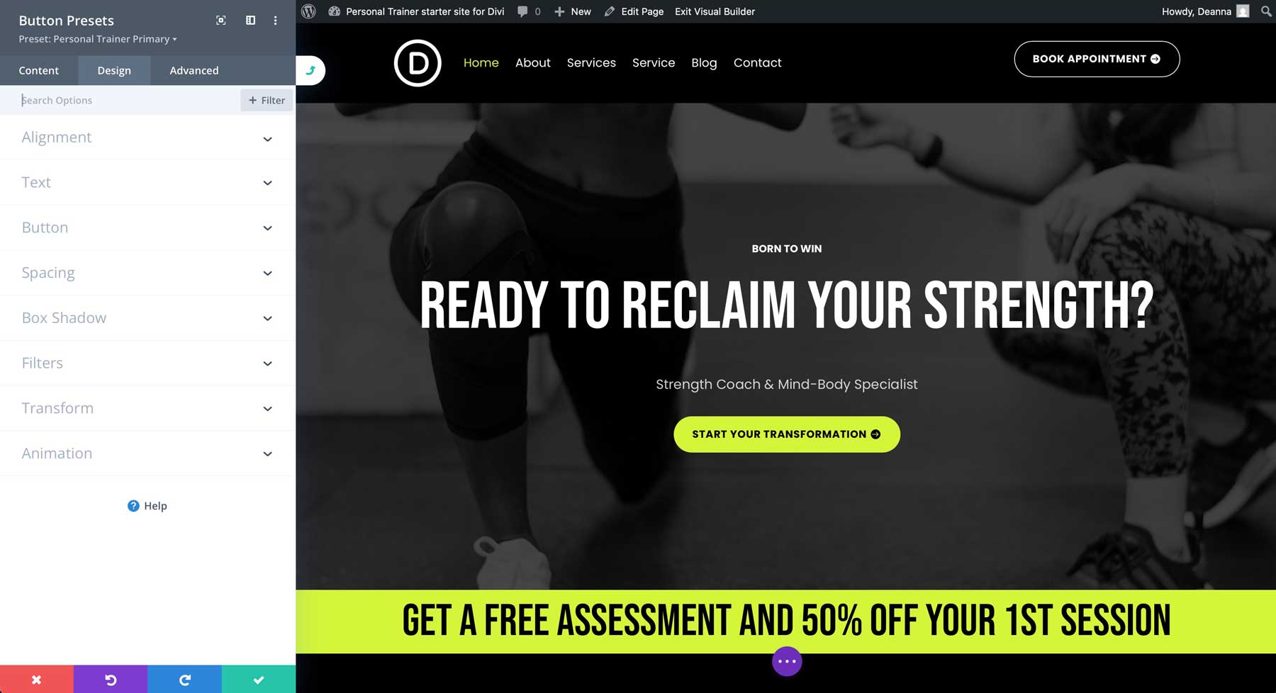 Personal Trainer Starter Site für Divi