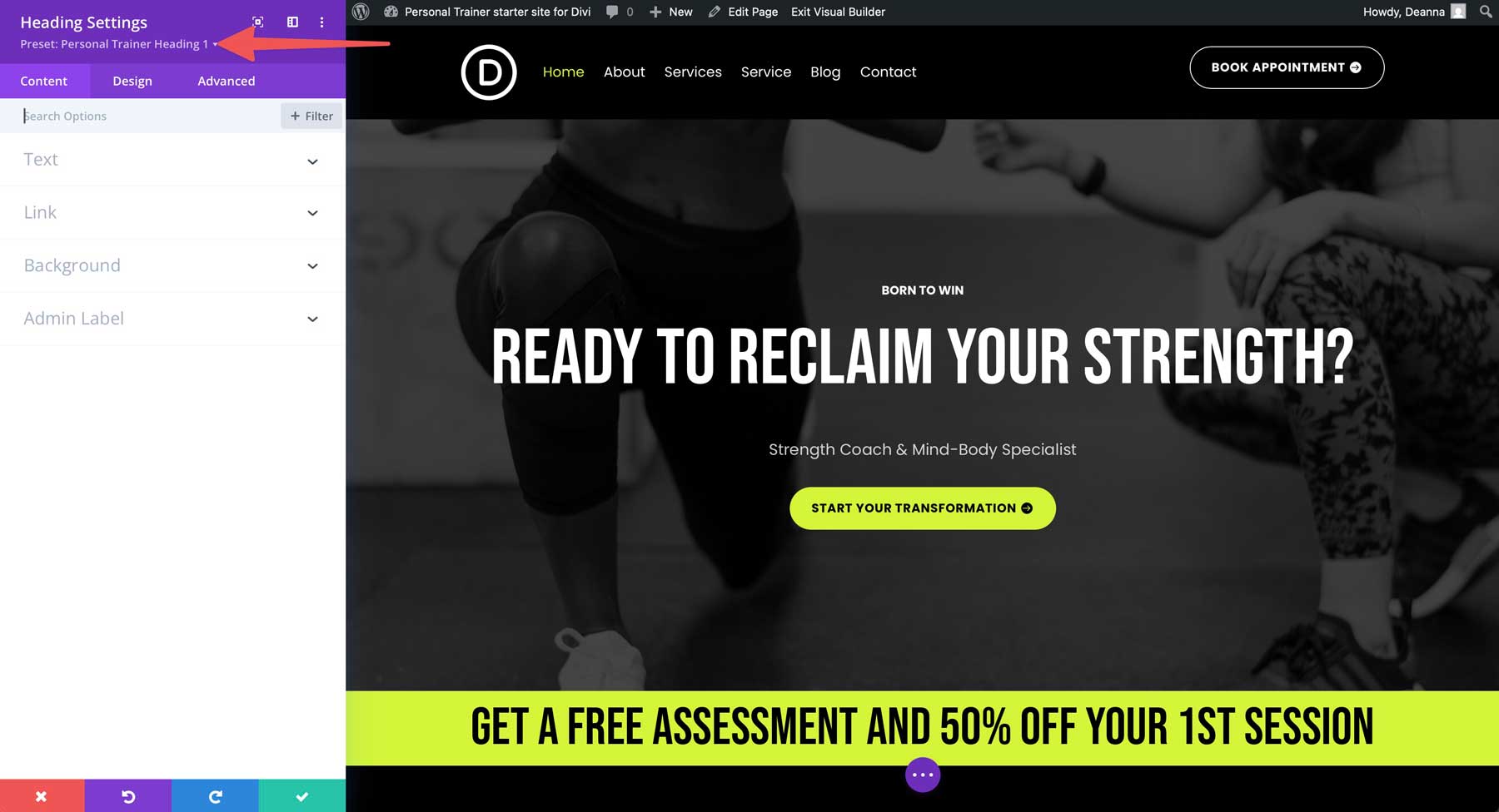 Personal Trainer Starter Site für Divi
