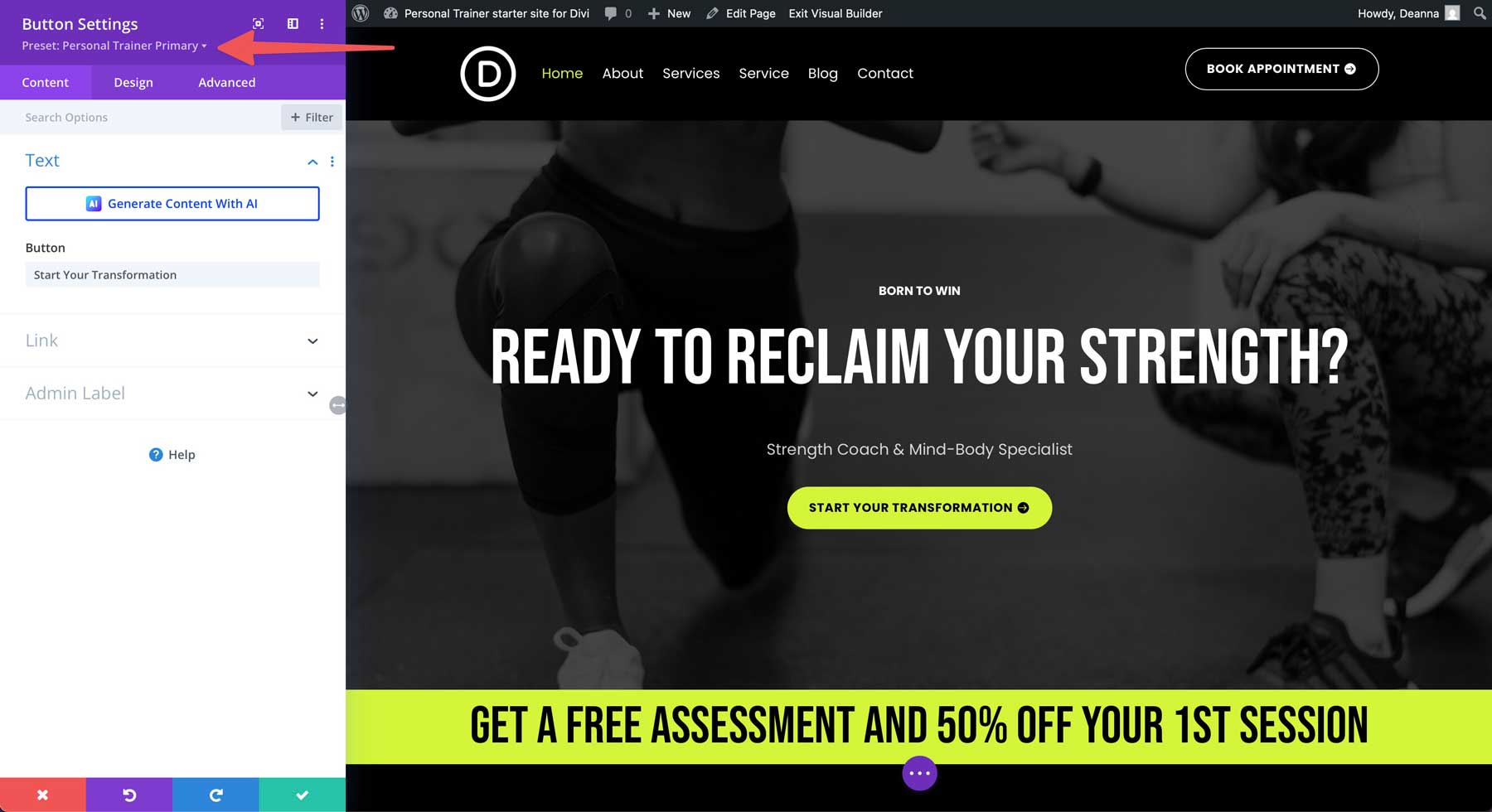 Personal Trainer Starter Site für Divi