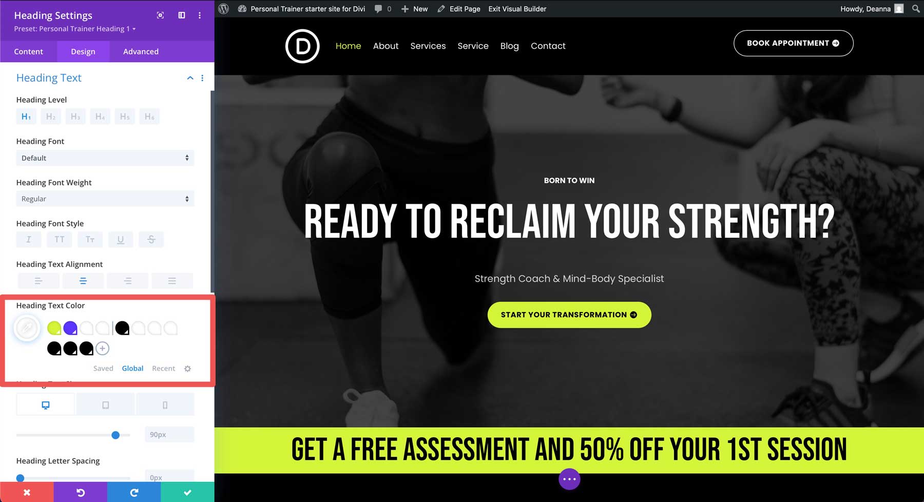 Personal Trainer Starter Site für Divi