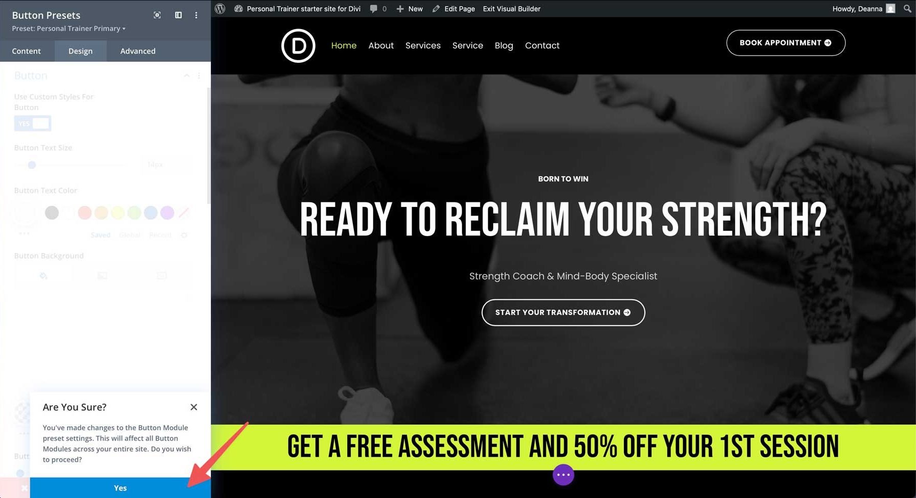 Personal Trainer Starter Site für Divi